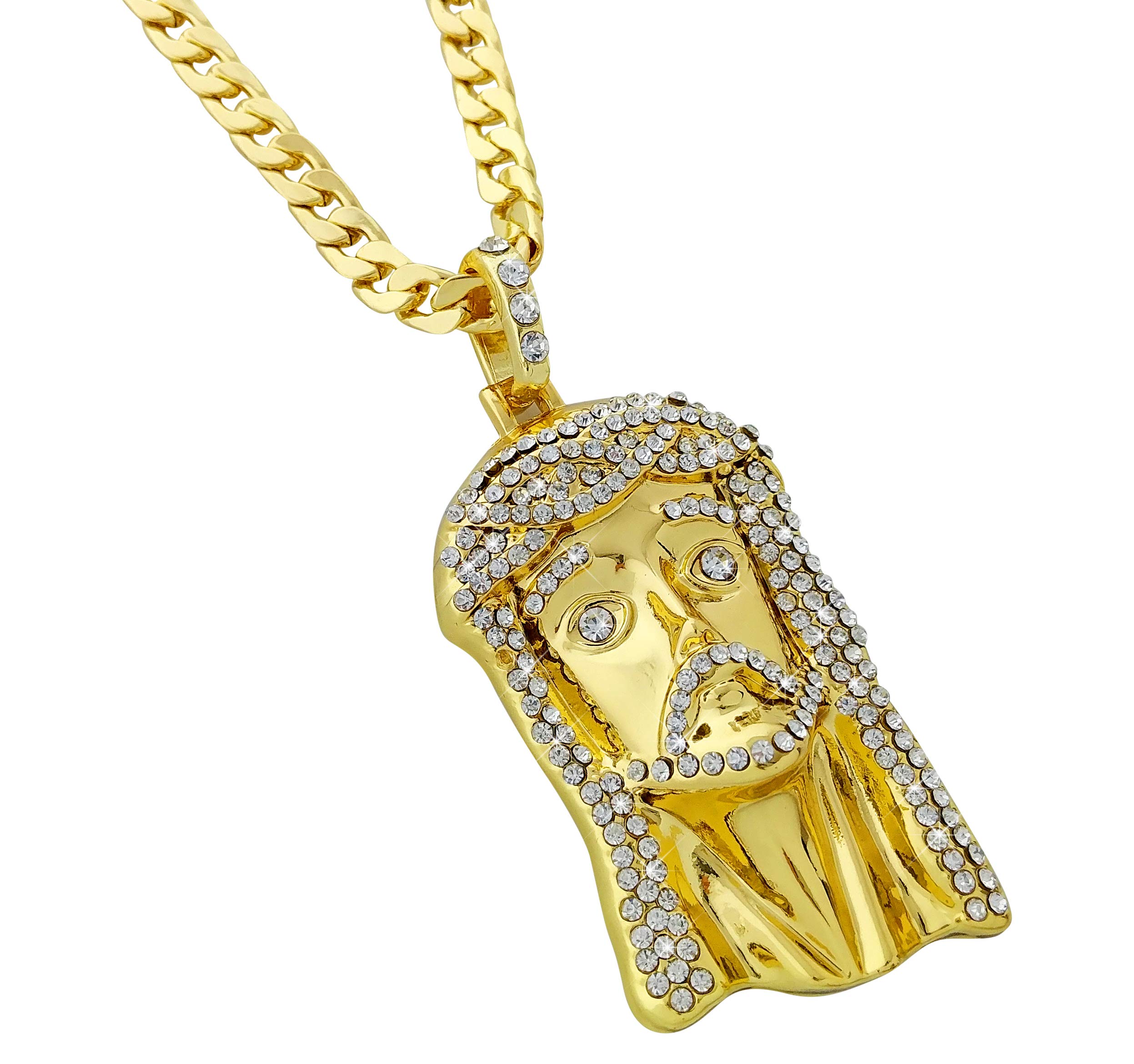 Vergoldete Jesus/Engel-Kubanerkette Mit Anhänger – 24"/27"/30" Länge, Kubik-Zirkonia, 14k Vergoldet