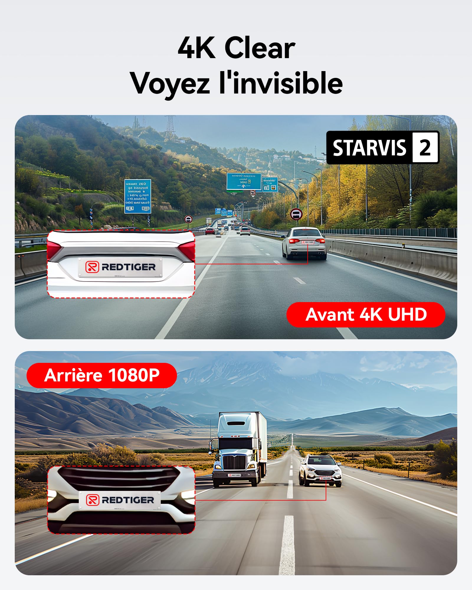 REDTIGER 4K Dashcam Voiture,STARVIS 2,Écran IPS 3,18 Pouces,Carte 128 Go Incluse, WiFi 5,8 GHz,GPS,Vision Nocturne,Grand Angle 170° WDR,Moniteur de Stationnement,Prend en Charge Jusqu'à 256 Go (F7NP)