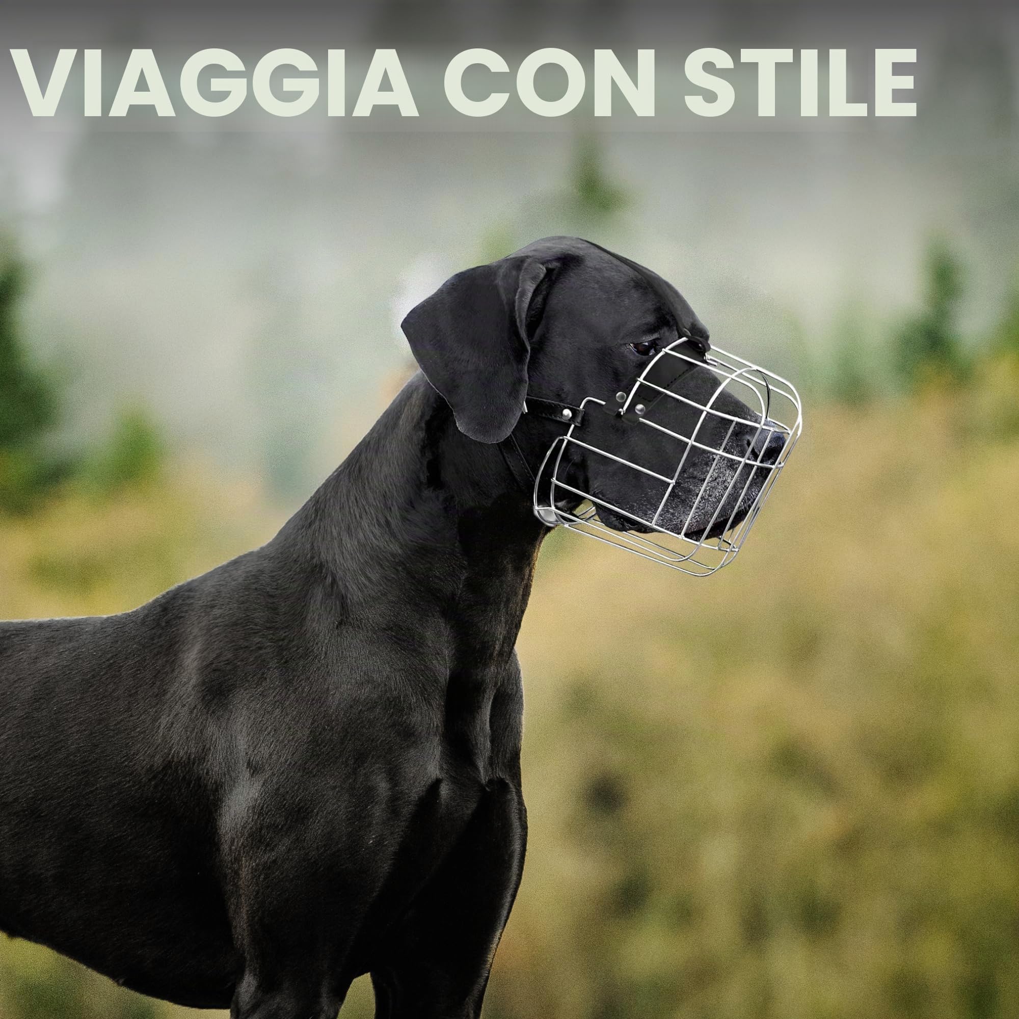 BronzeDog Museruola per cani in metallo, con cestino in filo metallico, maschera traspirante con cinghie in pelle regolabili, per cani di taglia extra large (XL)