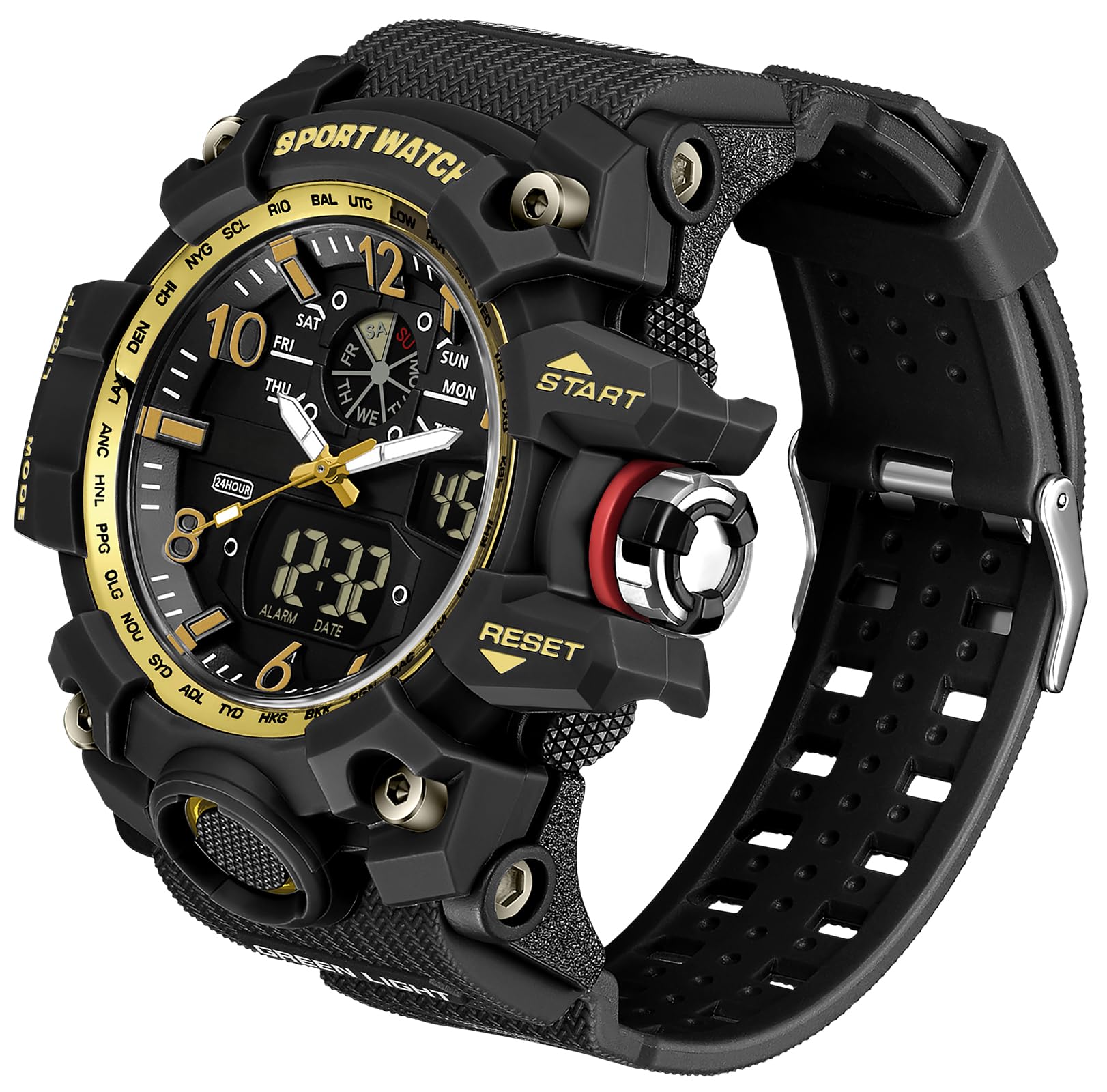 Montre de sport analogique numérique robuste pour homme, étanche 5 ATM, éclairage à quartz, résistante aux chocs, pratique pour la course, la randonnée, le camping