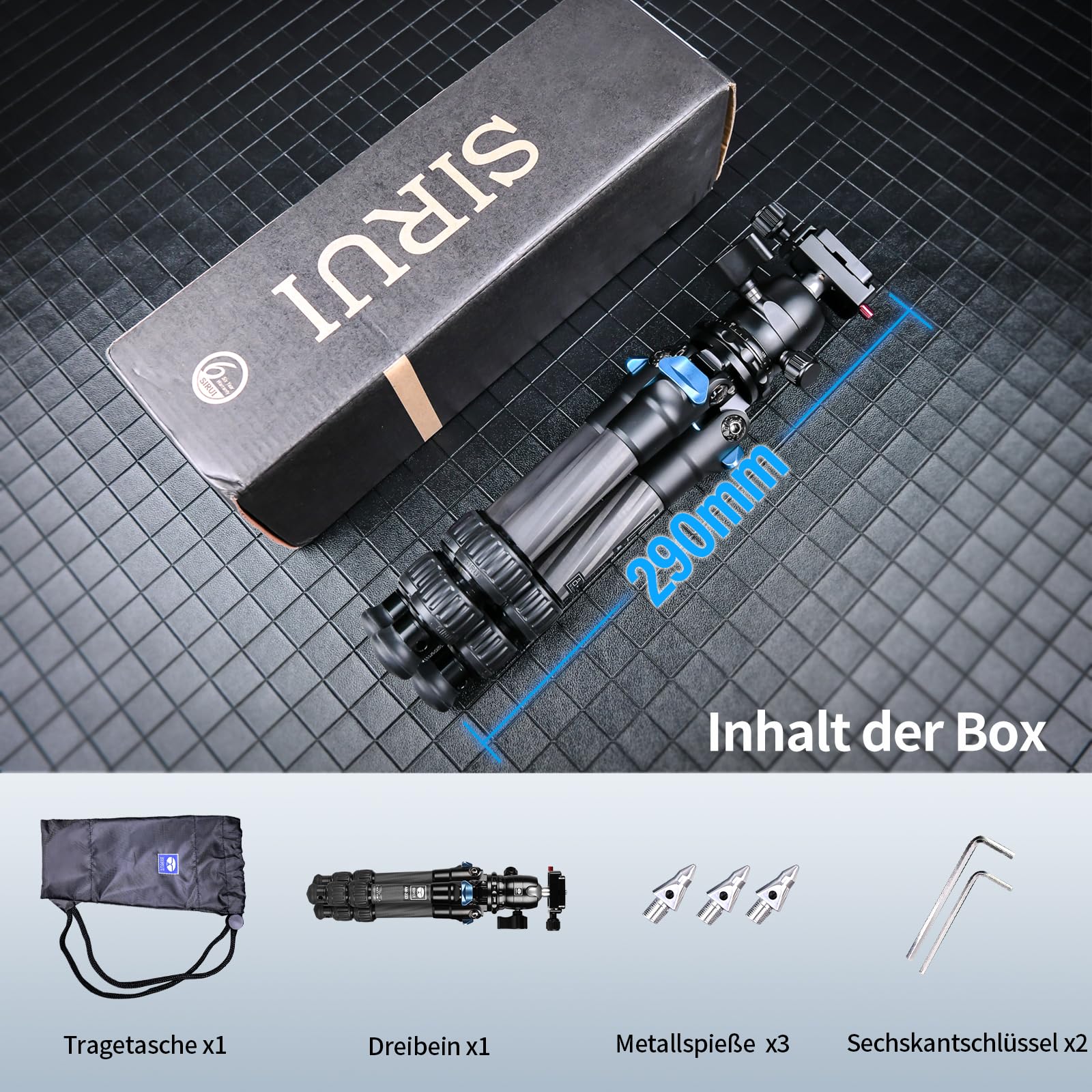 SIRUI AM-223 Carbon Mini Stativ,Klein kompaktes Kamerastativ, Tischstativ mit 360° Arca Swiss B-00K Kugelkopf für DSLR, Höhe zusammengeklappt 13cm, max. Höhe 43cm
