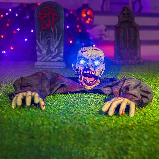 Joyin Décoration d'extérieur Halloween Zombie animé avec son effrayant et yeux clignotants pour Halloween Yard Lawn Patio Haunted House