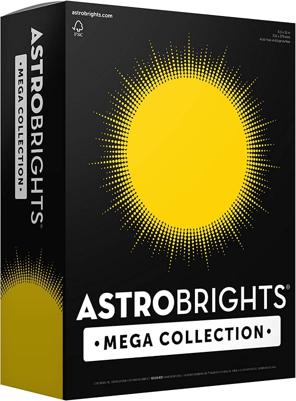 Astrobrights Mega Collection, cartulina de colores, amarillo brillante, 320 hojas, 65 lb/176 gsm, 8,5" x 11" - ¡MÁS HOJAS! (91625)