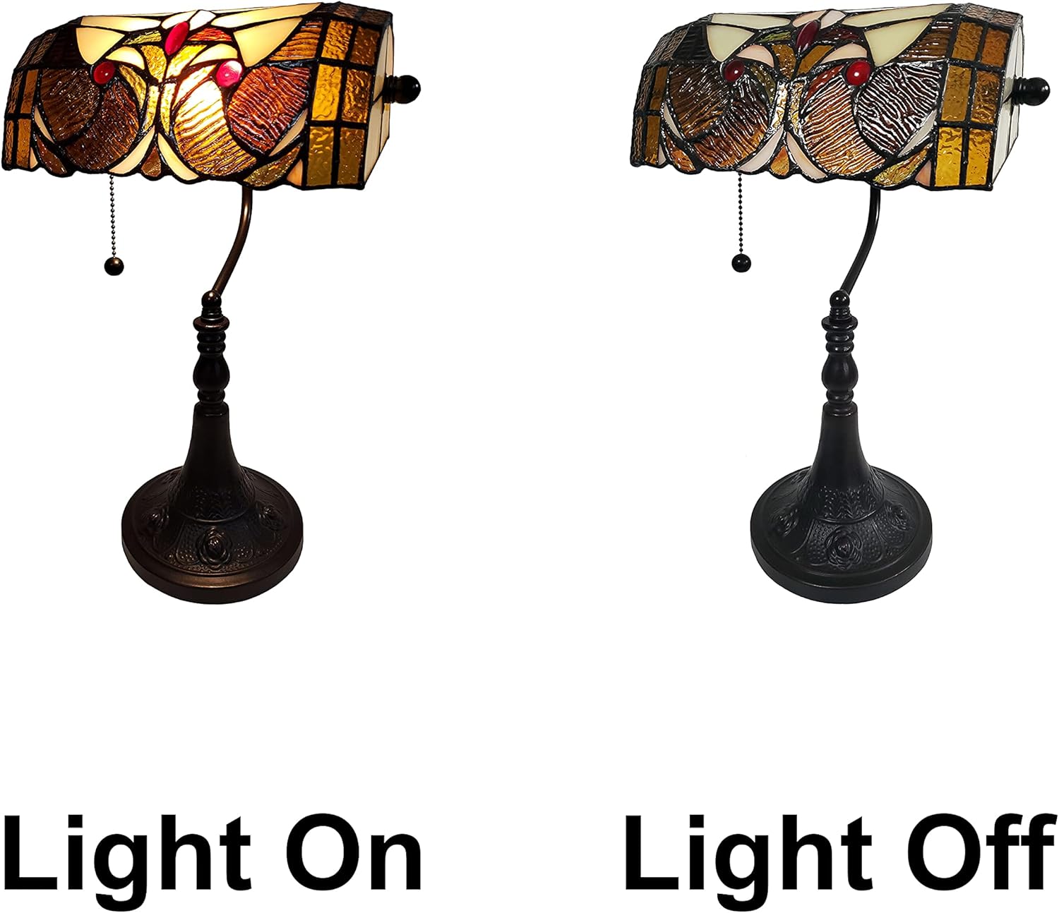 Dark Amber Stained Glass Adjustable Banker Table Lamp