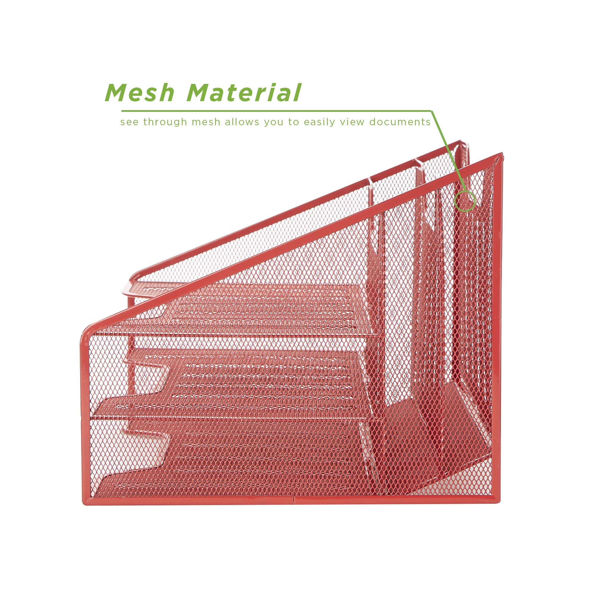 Mind Reader Desk Mesh Organizer Storage, 5 Compartment, Red