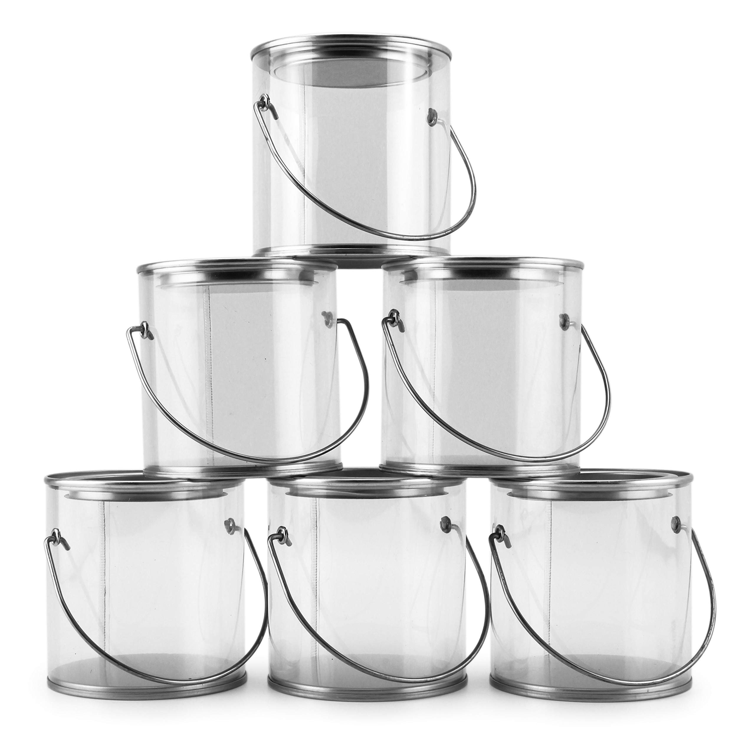 Cornucopia Brands Mini Clear Plastic Paint Cans (6-Pack), Little 3-Inch Tall"Miniature" Arts, Crafts and Party Favor Cans; NOT for Liquids OR Heavy Objects, 1-Cup Capacity