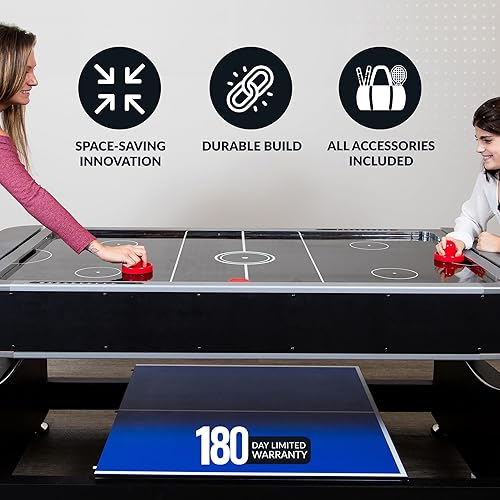 Miniatura 4 de Triple Threat - Mesa de juego múltiple 3 en 1 de 6 pies con billar, hockey aéreo y tenis de mesa