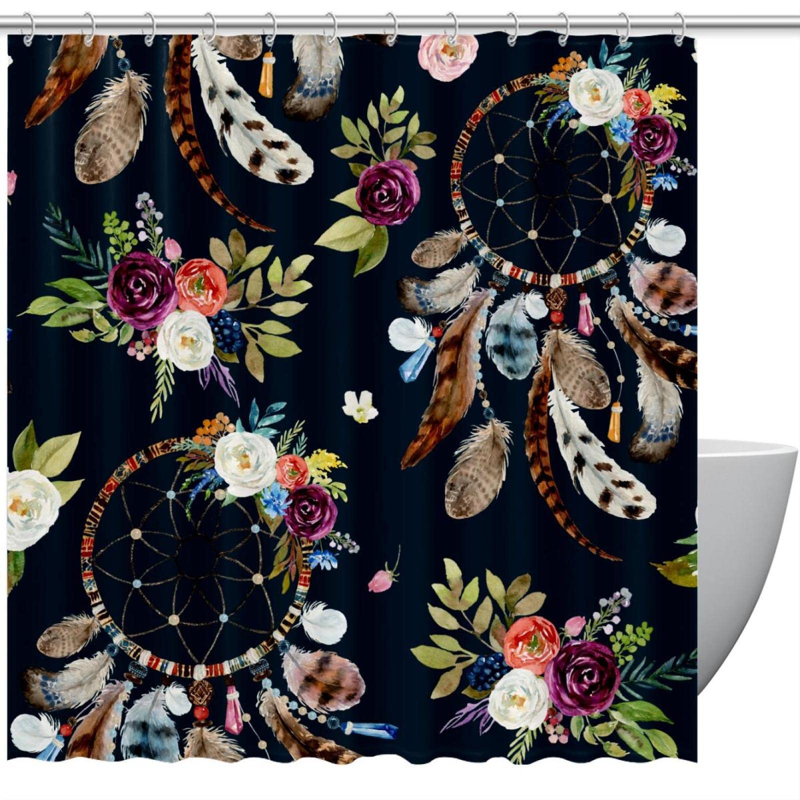 Rideau de douche vintage bohème à fleurs pour instaurer une ambiance spa colorée