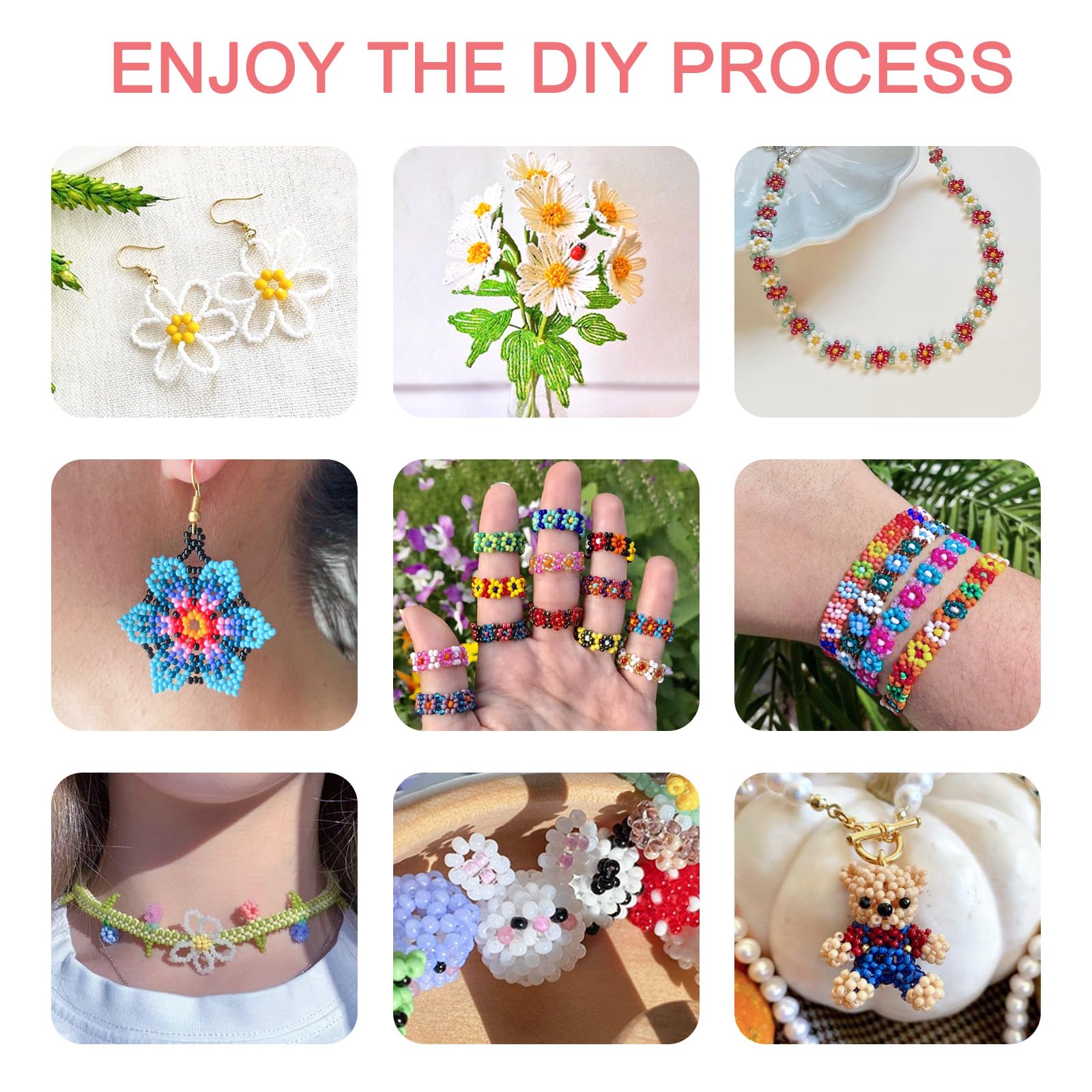 Redtwo 3400 cuentas de cristal de 4 mm para hacer pulseras de joyería, kit de pulseras de la amistad, kit de cuentas pequeñas de cintura con cuentas de letras y cuerda elástica, regalos para niñas