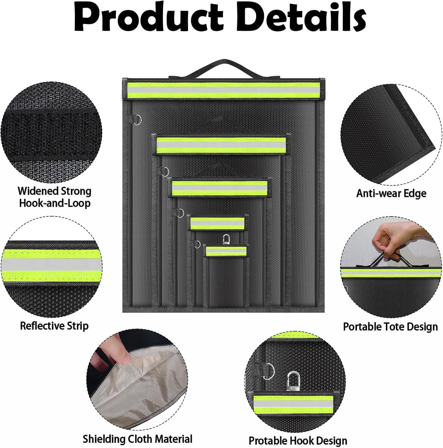 5 Pack Faraday Bags with Handle & Reflective Strip, Faraday cages for Laptops, Tablets, Phones, Car Keys, Anti-Tracking EMP Bag, Fireproof & Waterproof Signal Blocking Pouch