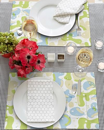 Miniatura 3 de Juego de 2 manteles individuales para mesa de comedor, color azul cielo y verde, manteles individuales de cocina de lino de algodón con bolsillo,