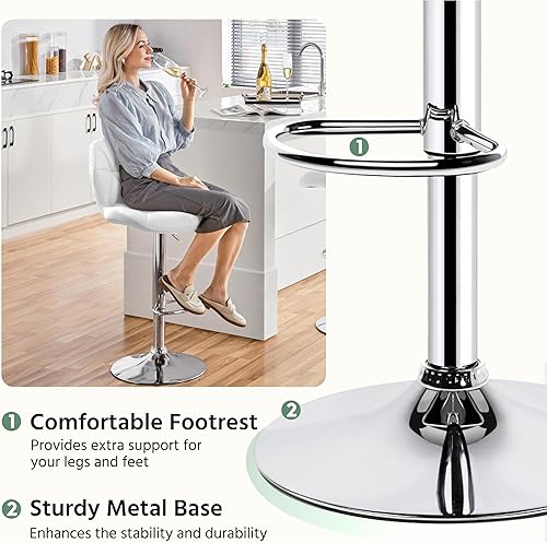 Vista 6 de Yaheetech Juego de 4 taburetes de bar ajustables de piel sintética, taburetes de mostrador modernos con respaldo y reposapiés, taburetes de bar