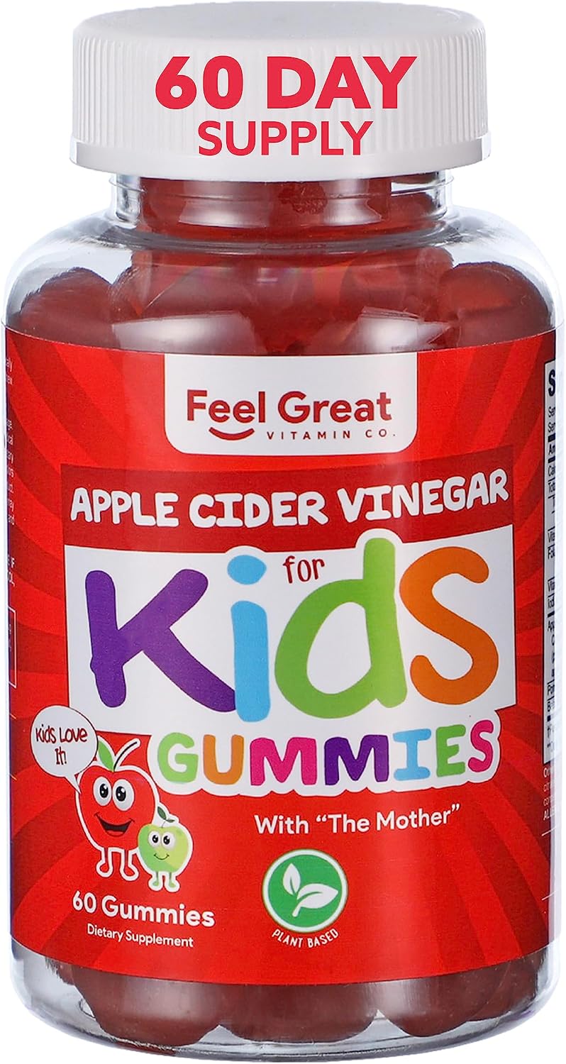 Feel Great Apple Cider Vinegar Gummies for Kids | Rich in Digestive Enzymes & Natural Antioxidants for Gut Health | Vegan Gummy Supports Healthy Nutrient Absorption | 60 Day Supply