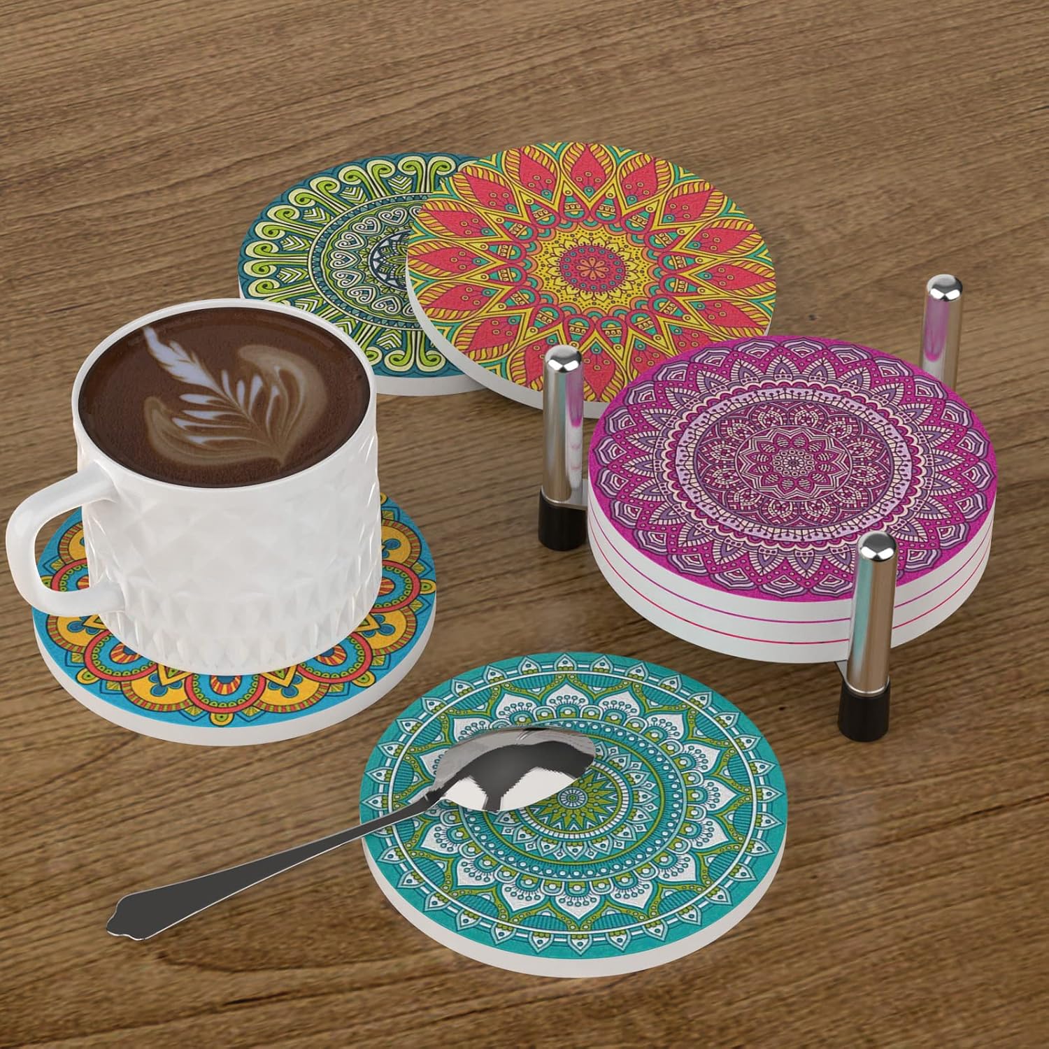 WAYIFON Stainless Coasters Holder, Scratch Resistant Iron Coaster Holder Fit Most 6 PCS 4.3 in Round Coaster - Metal Coasters Holder for Easy Storage Coaster Made of Ceramic, Marble, Wood, Leather