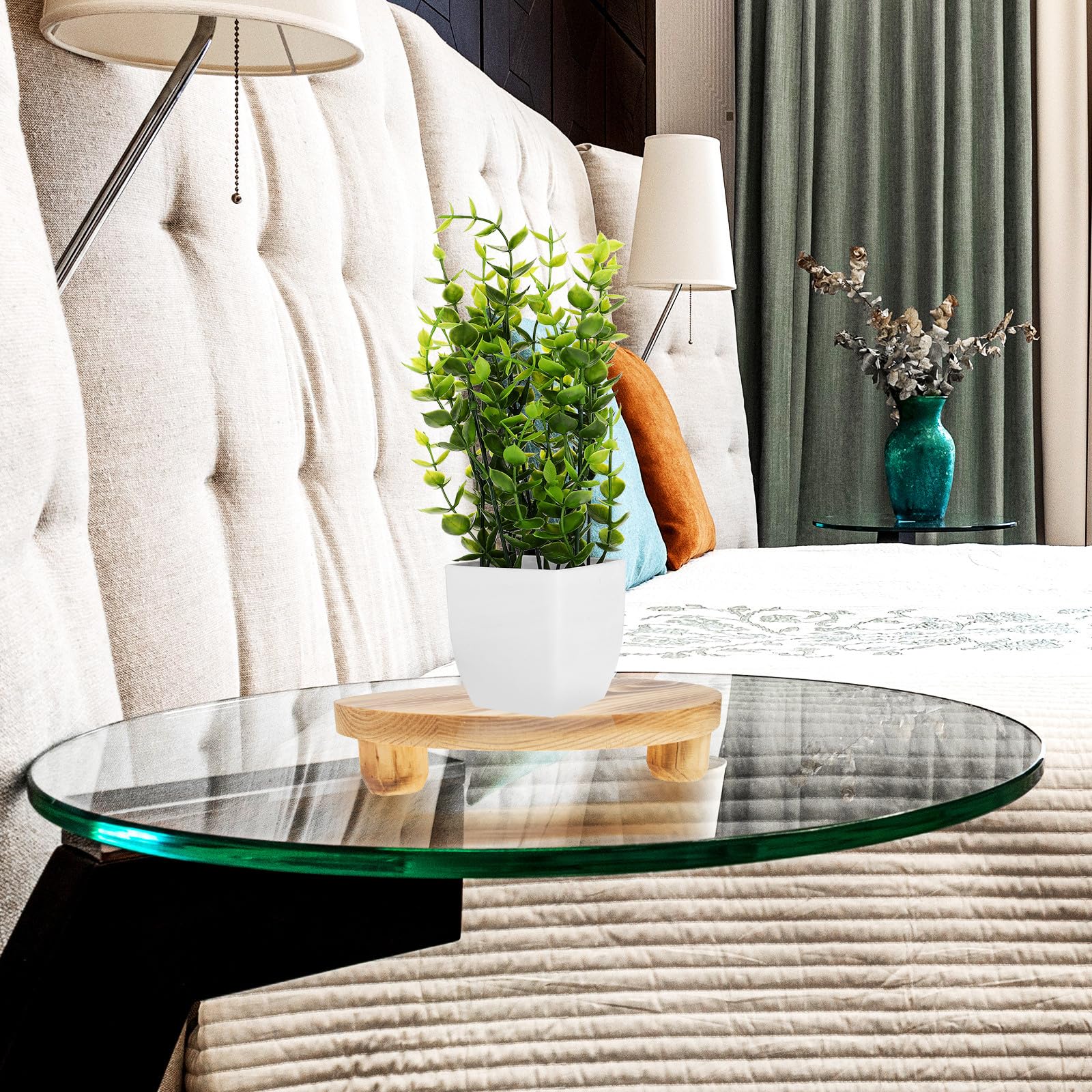 Toyvian Soporte para Macetas de Madera Maciza Pequeño, Base para Plantas Interior y Balcón, Soporte para Macetas de Jardín y Mesa, Expositor Decorativo Resistente y Funcional
