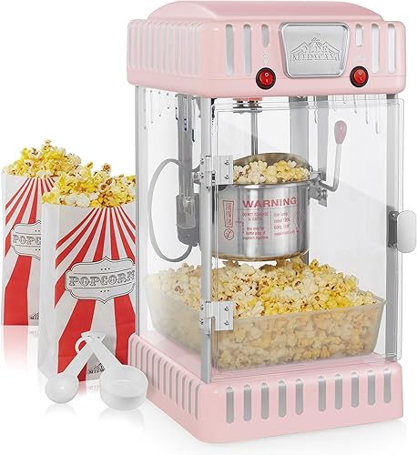 Miniatura 2 de Olde Midway Máquina de palomitas de maíz de estilo retro con hervidor de agua de 2.5 onzas, palomitas de mesa vintage, rosa