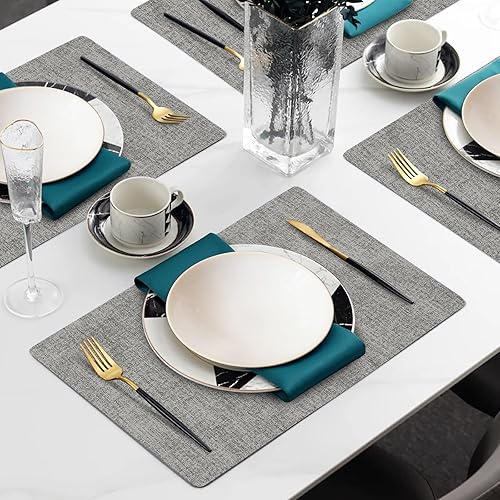 Miniatura 2 de Juego de 6 manteles individuales de piel sintética resistentes al calor, impermeables, a prueba de aceite, lavables, para comedor, cocina, comedor,