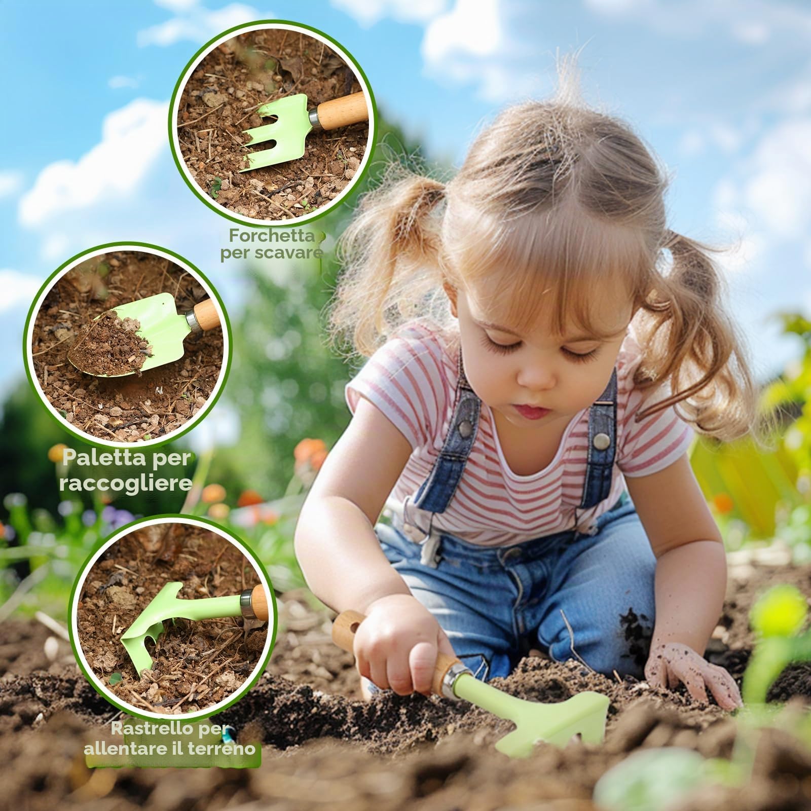 CUTE STONE Set di attrezzi da giardinaggio per bambini, 20 giocattoli da giardinaggio, kit di attrezzi da giardino per bambini, giocattoli da esterno regalo per ragazzi e ragazze