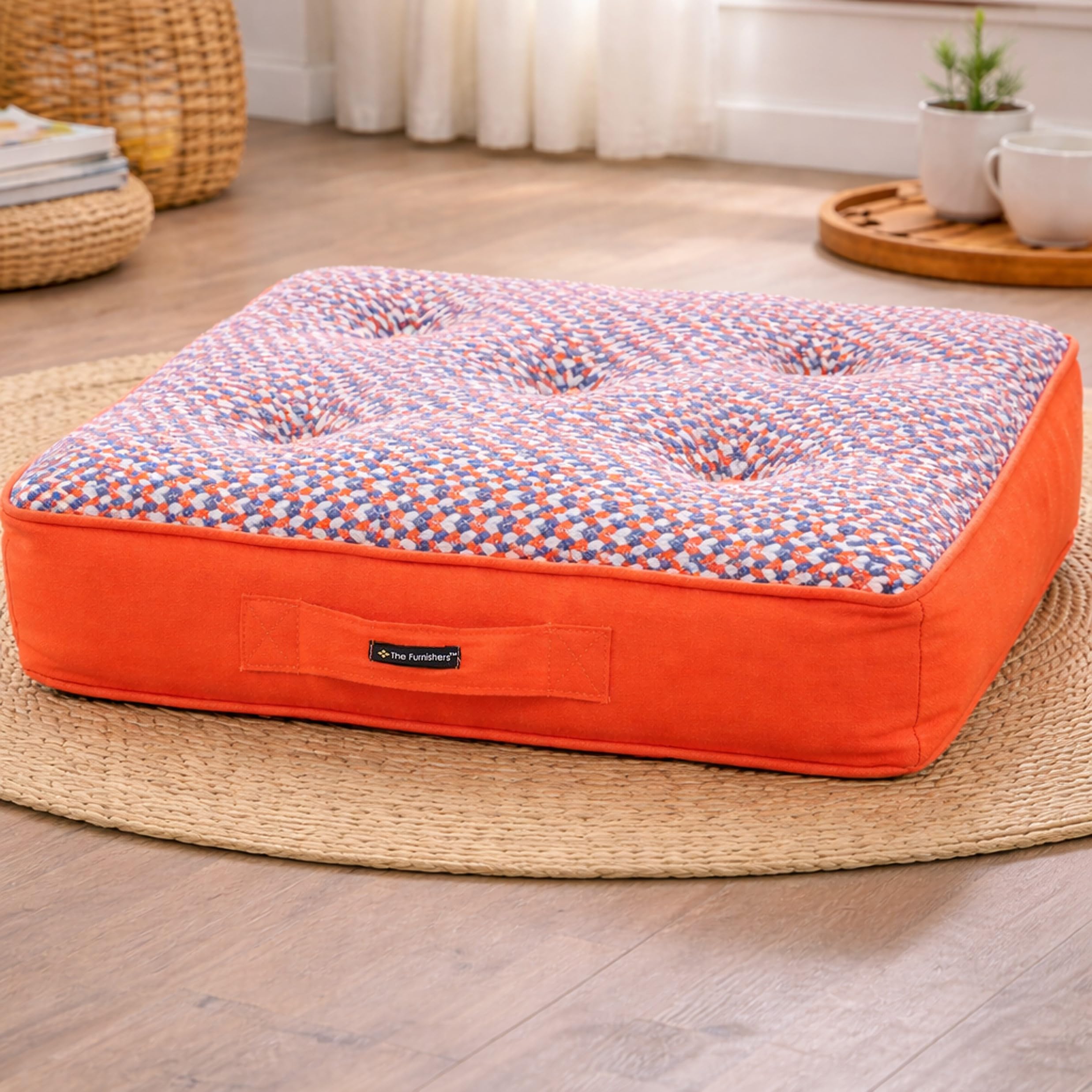 Orange Woven Floor Cushion - Cozy Seating & Meditation -1