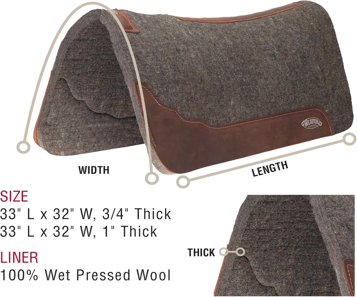 Weaver Leather Premium Contoured 100% Wool Felt Saddle Pad, 1"