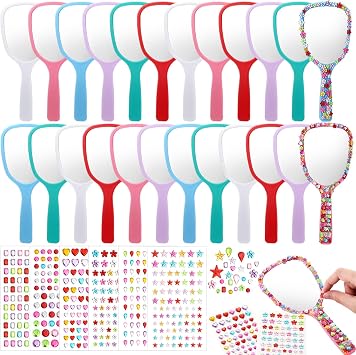 Wonderjune 24 Pcs Handheld Mirror DIY Decorate Your Own Mermaid Princess Mirror for Princess Birthday Party Favors Crafts Mermaid Game Decorations Supplies