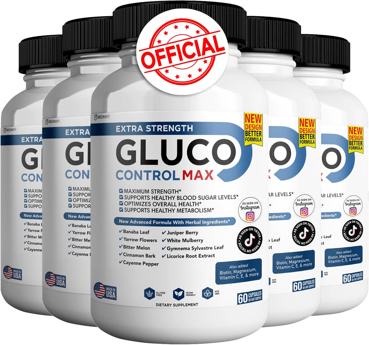 Gluco Control Max All Natural Formula to Maintain Healthy Levels, Maximum Strength Daily Formula Blood Reviews (5 Pack - 300 Capsules)