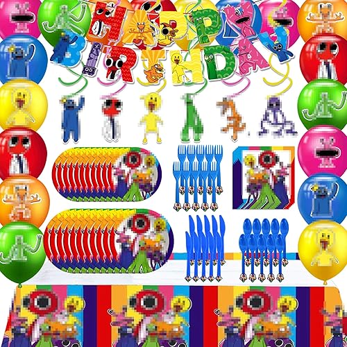 Decoraciones de fiesta temática de arco iris, el juego de suministros para fiesta de cumpleaños incluye pancarta, espirales colgantes, platos,