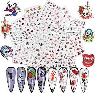 EBANKU Halloween Nail Art Stickers, 24 Sheets Water Transfer Nail Decals Colorful Halloween Nail Stickers Skull Devil Vampires Pumpkin Nail Art Design for DIY Nails Design Manicure Tips Nail Art Decor