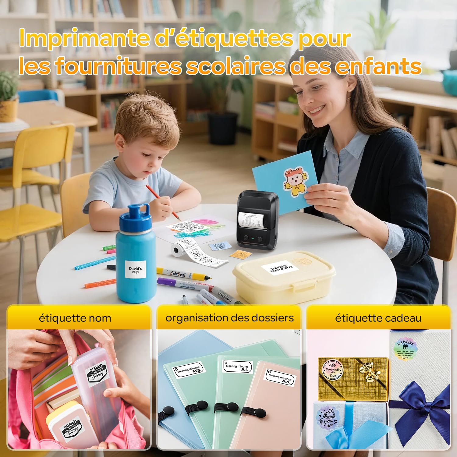 Memoking Étiqueteuse Portable, Etiqueteuse Autocollantes Bluetooth Facile à Utiliser pour Le Bureau, la Maison, Les Affaires Imprimante sans Encre Compatible Téléphones/PC