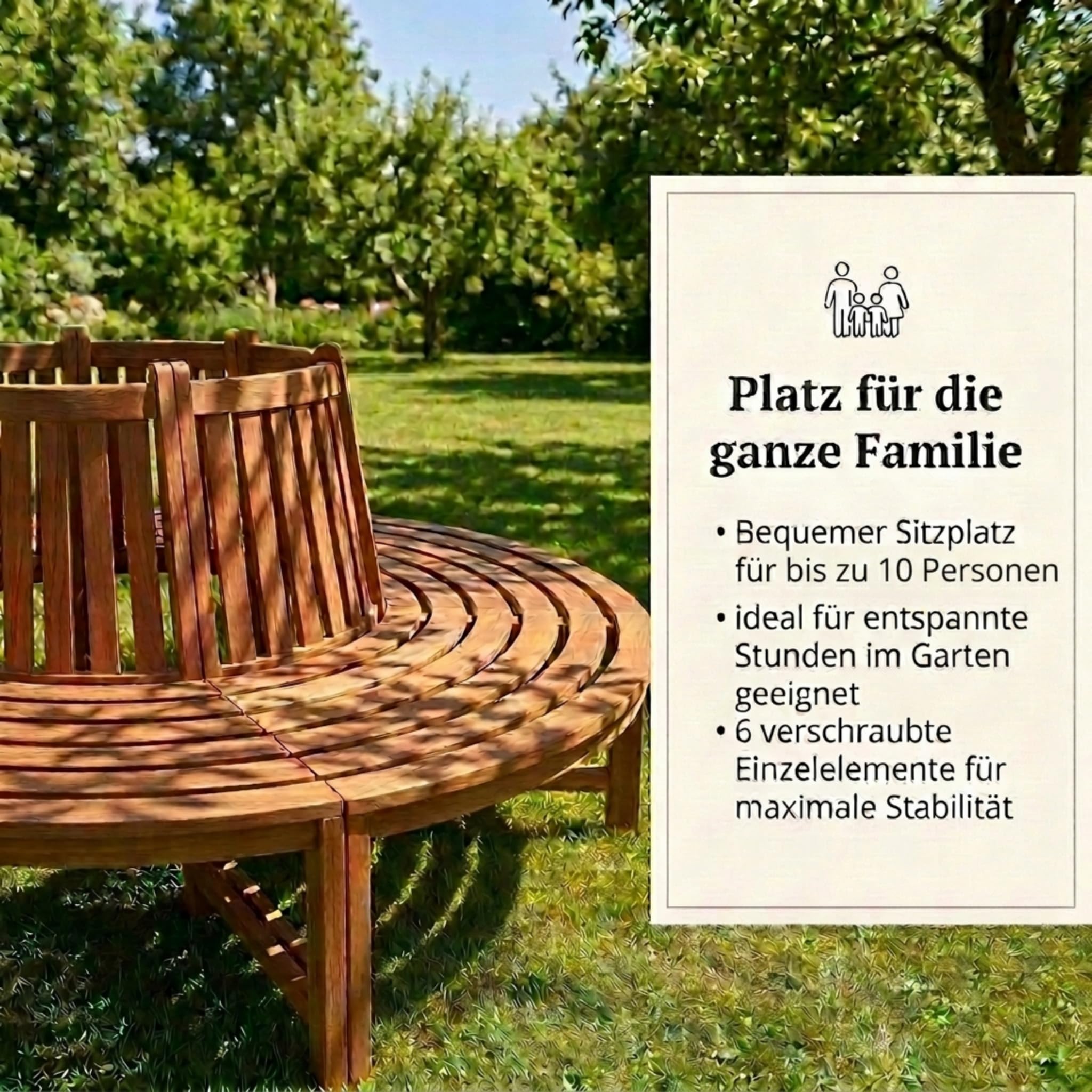 SAM Premium Baumbank Timo rund 220 cm, 360° Rundbank um den Baum aus Teakholz massiv, wetterfeste Gartenbank für bis zu 10 Personen, Holzbank rund für Garten und Terrasse