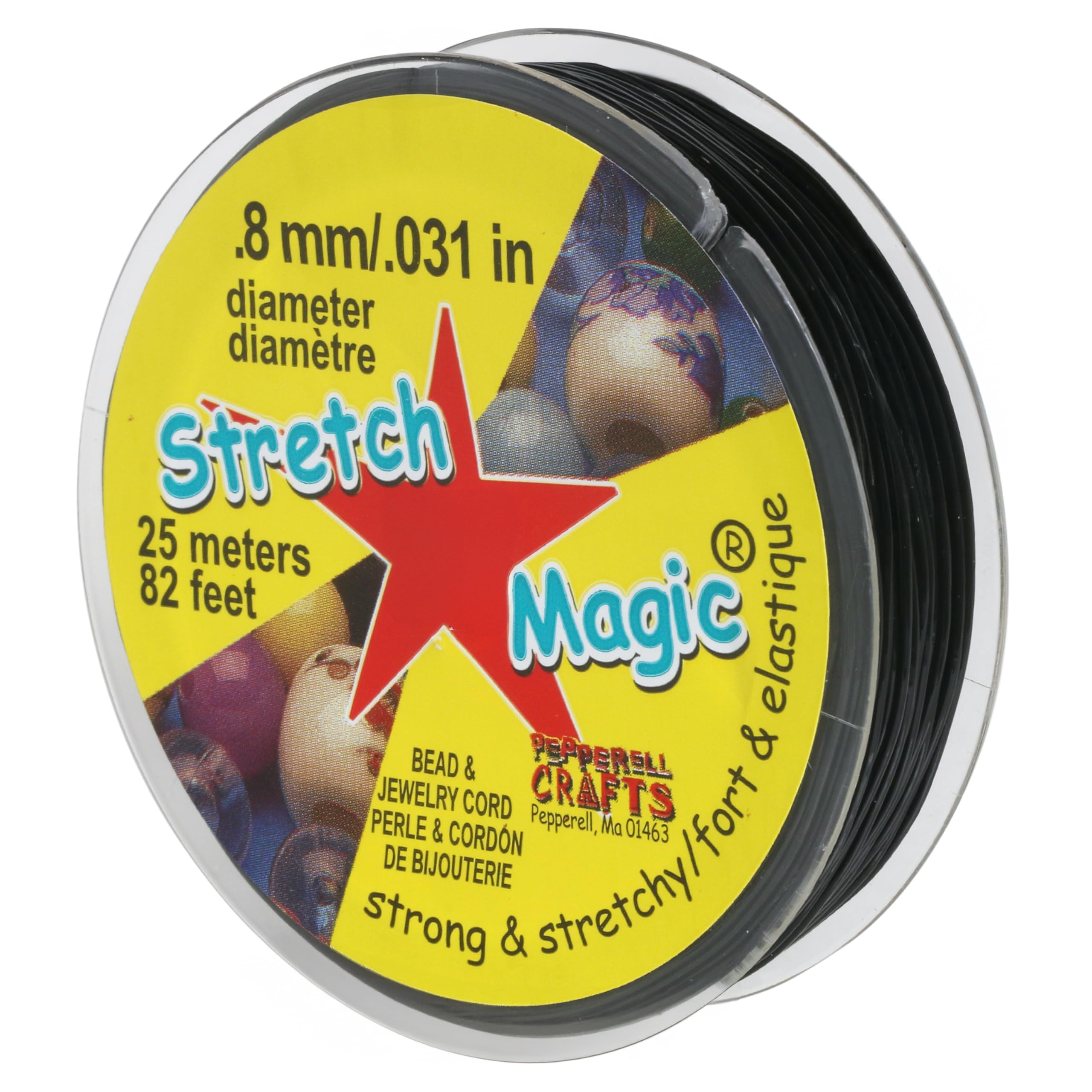Stretch Magic Elastic Beading Cord – Black Color, 0.8mm in Diameter, 25-Meter (82 ft) - Easy to Knot, Strong & Stretchy String for Making Beaded Jewelry
