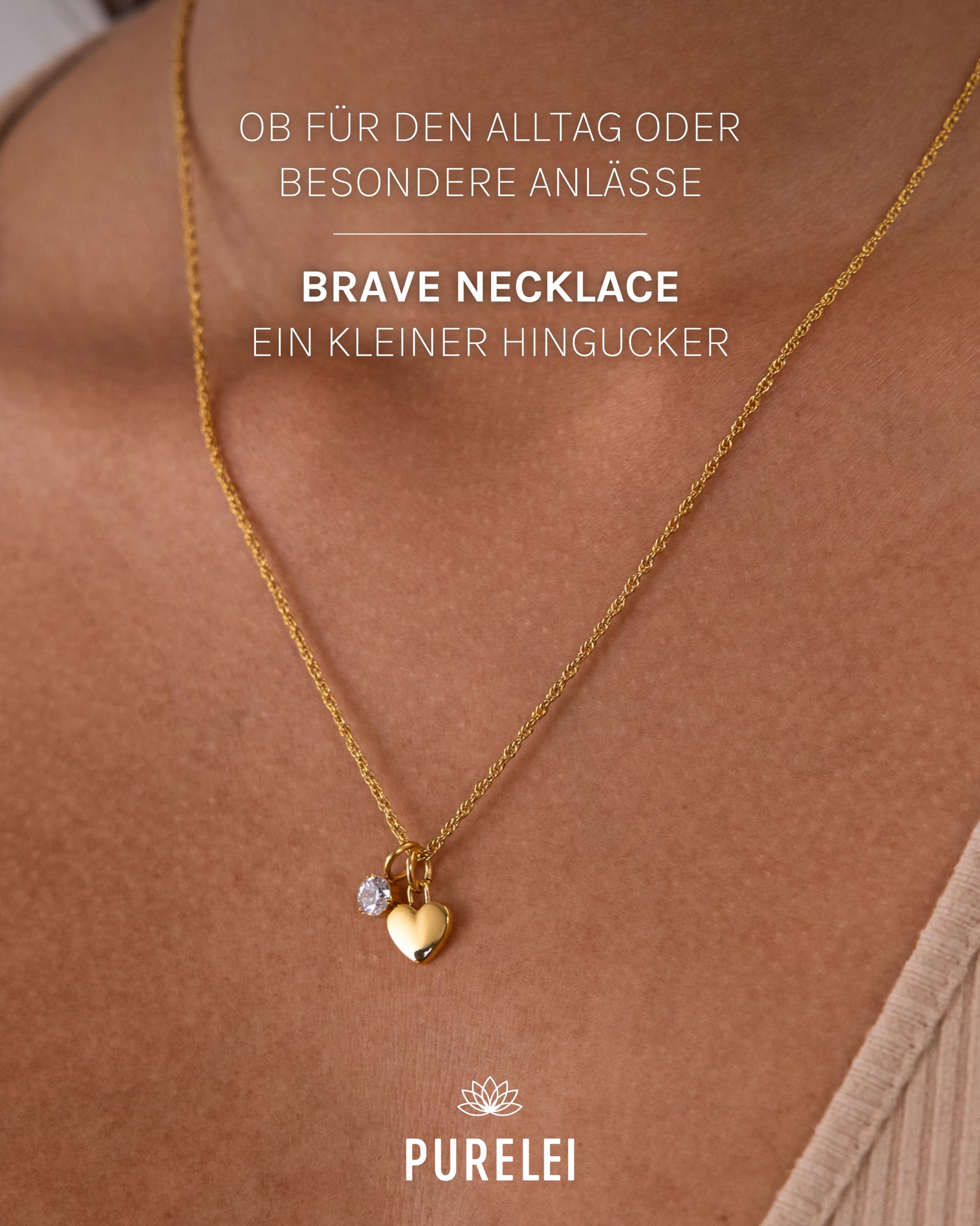 Purelei Schmuckset – Brave Halskette und Tiny Heart Armband aus Edelstahl (Gold) – Wasserfeste Kette 50–55 cm und verstellbares Armband 16–19 cm – 2-teilig