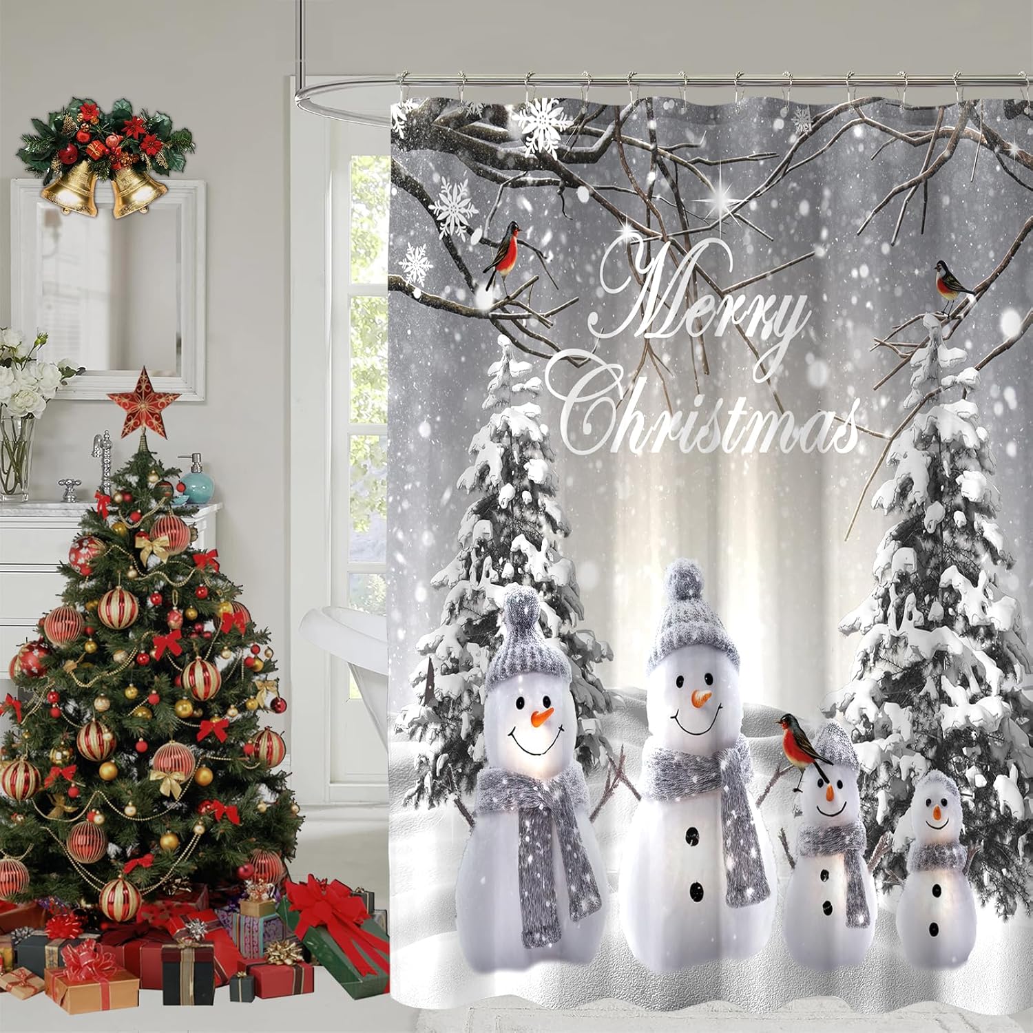 YOSTEV Christmas Shower Curtains for Bathroom, Snowman