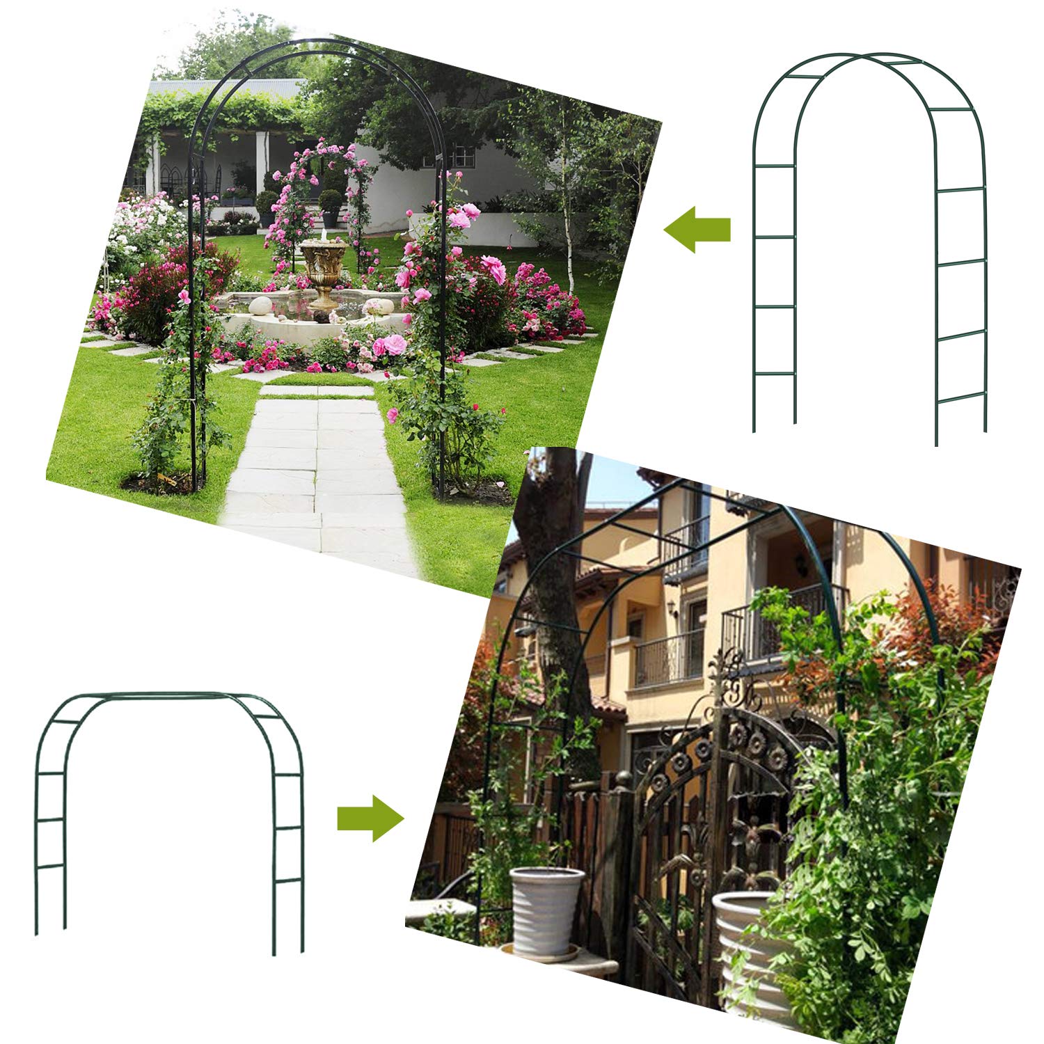 Metal Garden Arch, 2.4M Garden Archway Traliccio in Acciaio Verniciato a Polvere per Piante Rose di Supporto Arrampicata Arco Decorazione del Giardino (Verde Scuro)