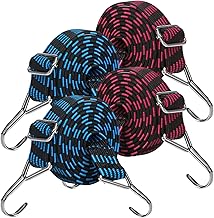 Farerkass Pack de 4 Tendeur Elastique Réglables, Tendeurs Elastique avec Crochets, Corde Elastique Plate Tendeur Idéal pour Le Transport de Charges, Vélo, Moto, Voiture, Camping