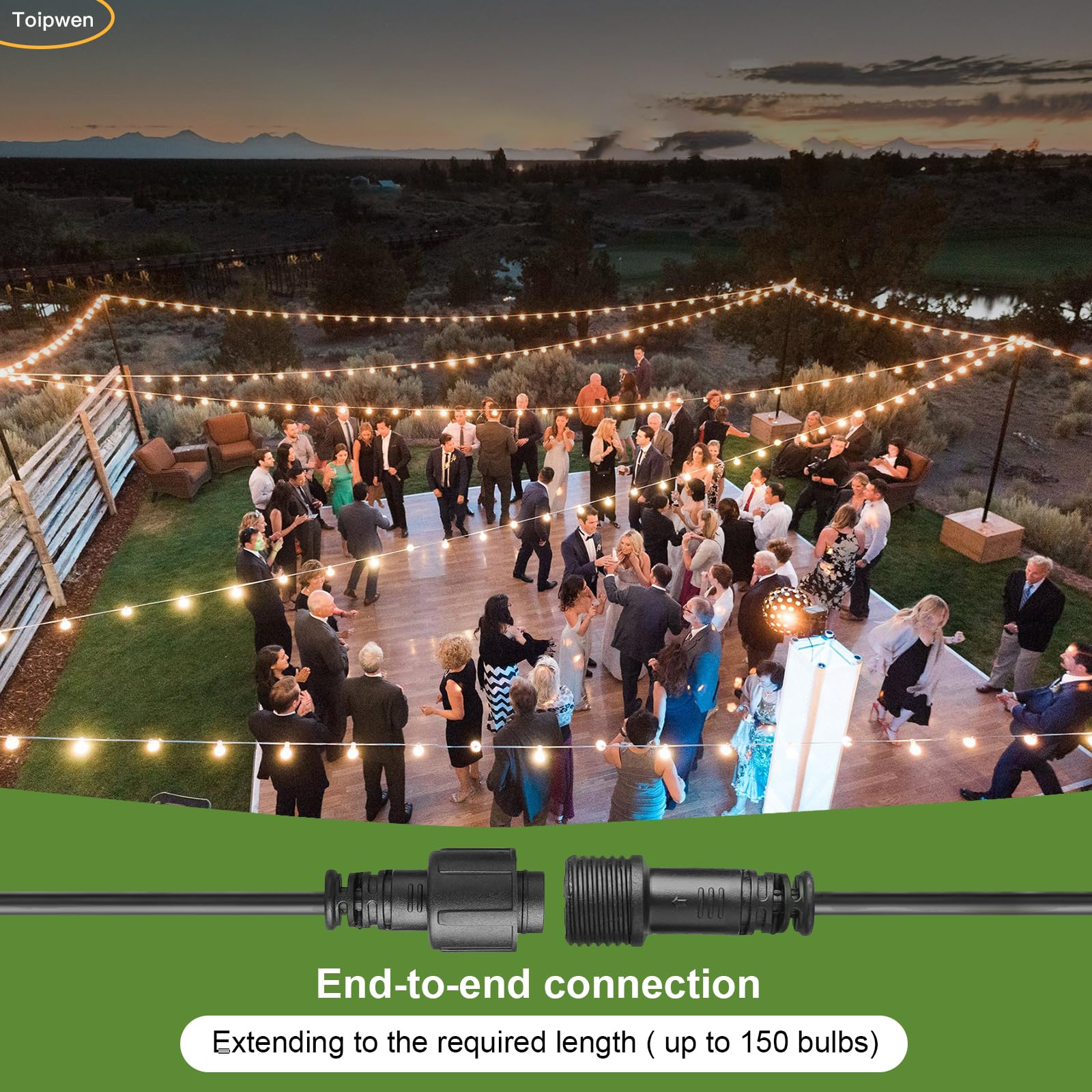 Guirnalda Luces Exterior, 15M IP45 Impermeable Conectable Guirnaldas con 25+1 Bombillas de Plástico Inastillable, 2500K Blanco Cálido para Jardín, Patio, Fiesta, Boda e Interior/Exterior