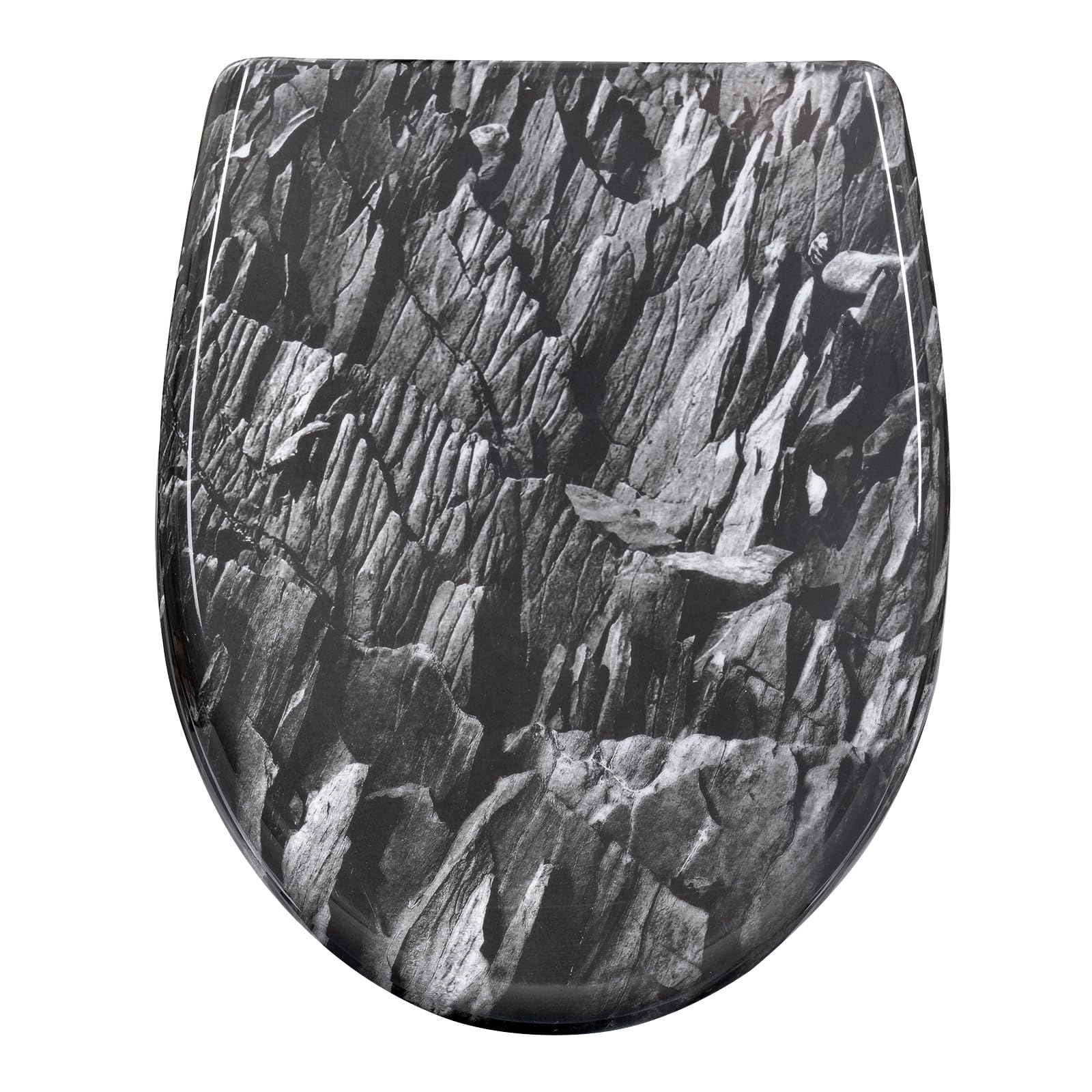 Woltu Rock Pattern Toilet Seat With Soft-Close Mechanism, Quick Release Function, O-Shaped Toilet Seat With Mounting Fittings, 175Kg Load Capacity