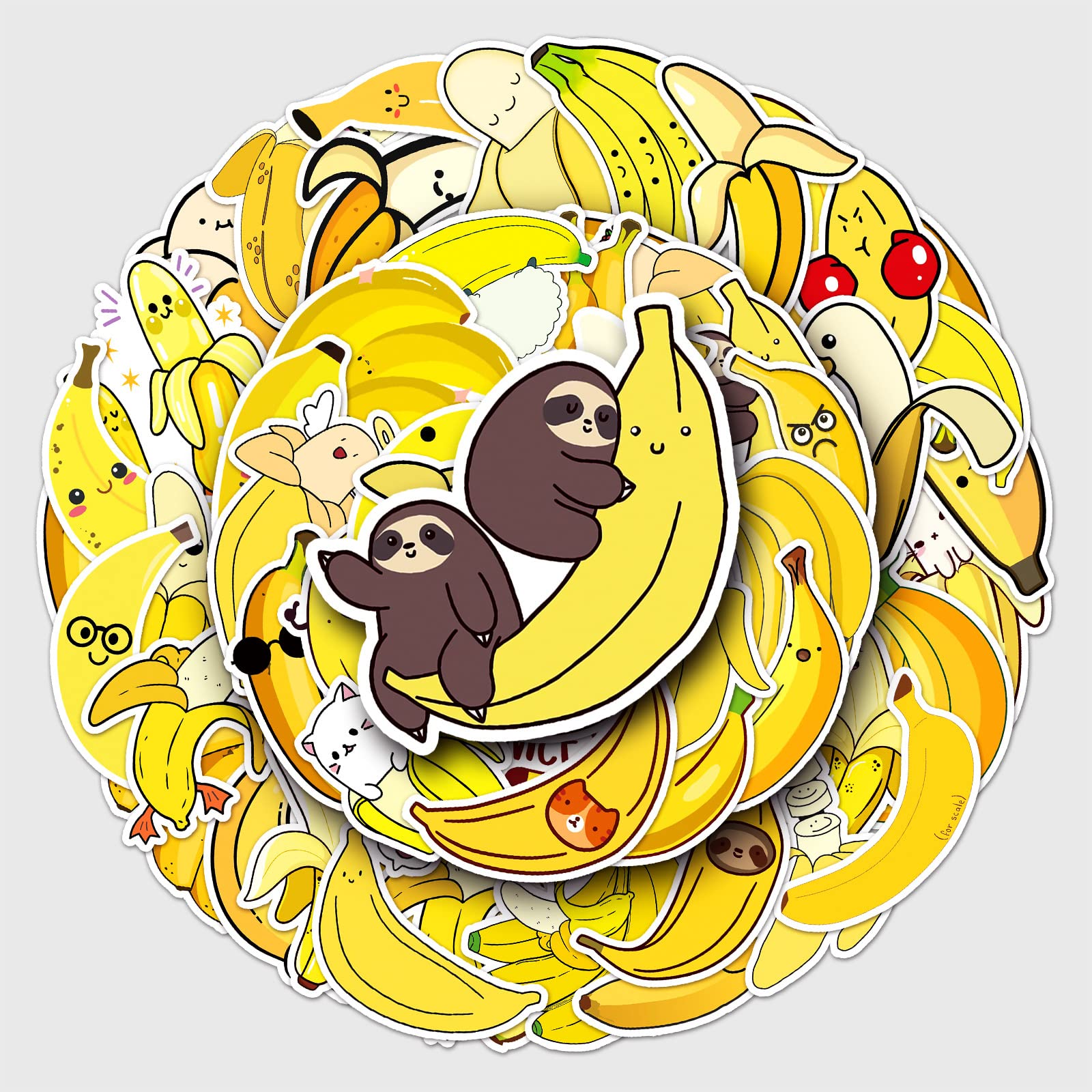 50Pcs Banana Stickers Laptop Car Scrapbook Phone Skateboard Suitcase Luggage Bike Banana Stickers Vinyl Waterproof Aesthetic Personalised Stickers for Teens Boys Girls Adults Kids Children