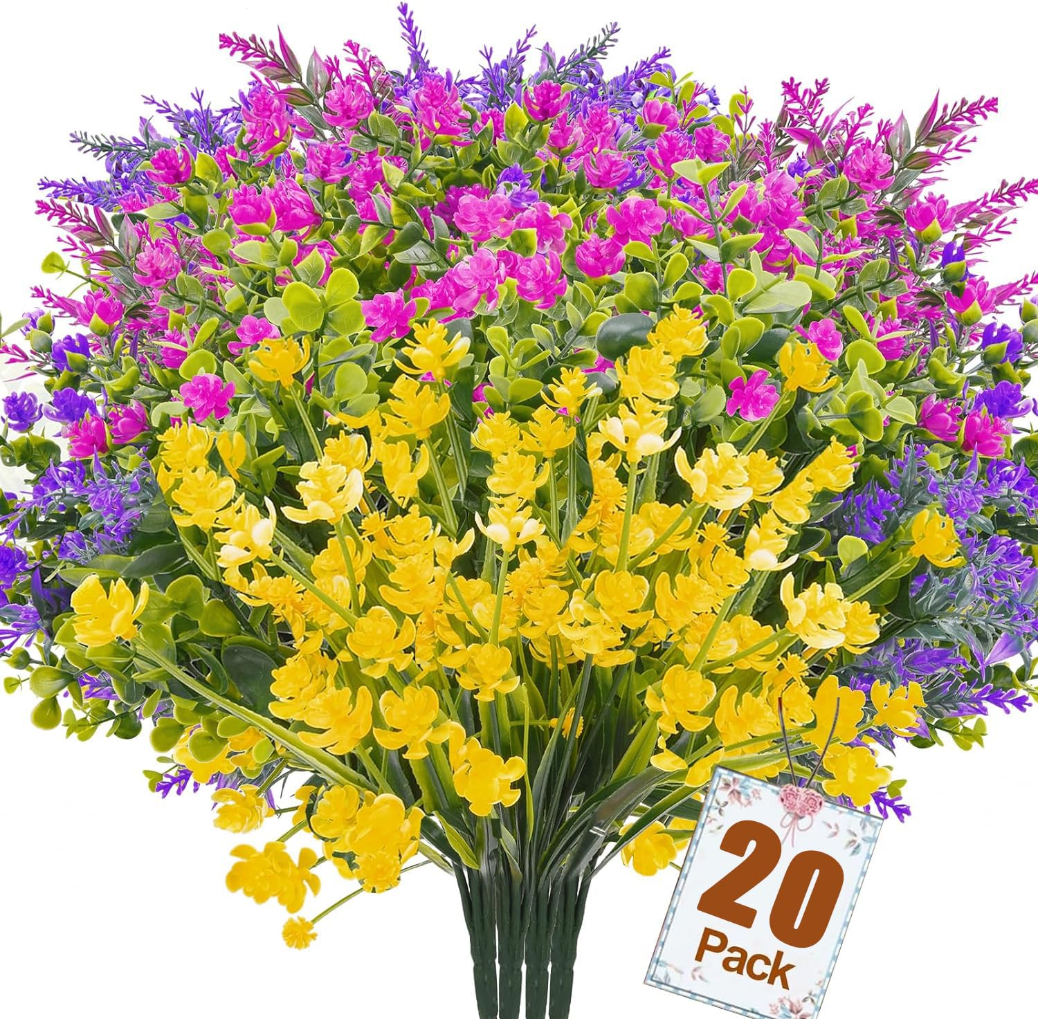 20PCS UV Resistant Artificial Flowers - Fake Outdoor Plants For Porch Pots & Garden Decor