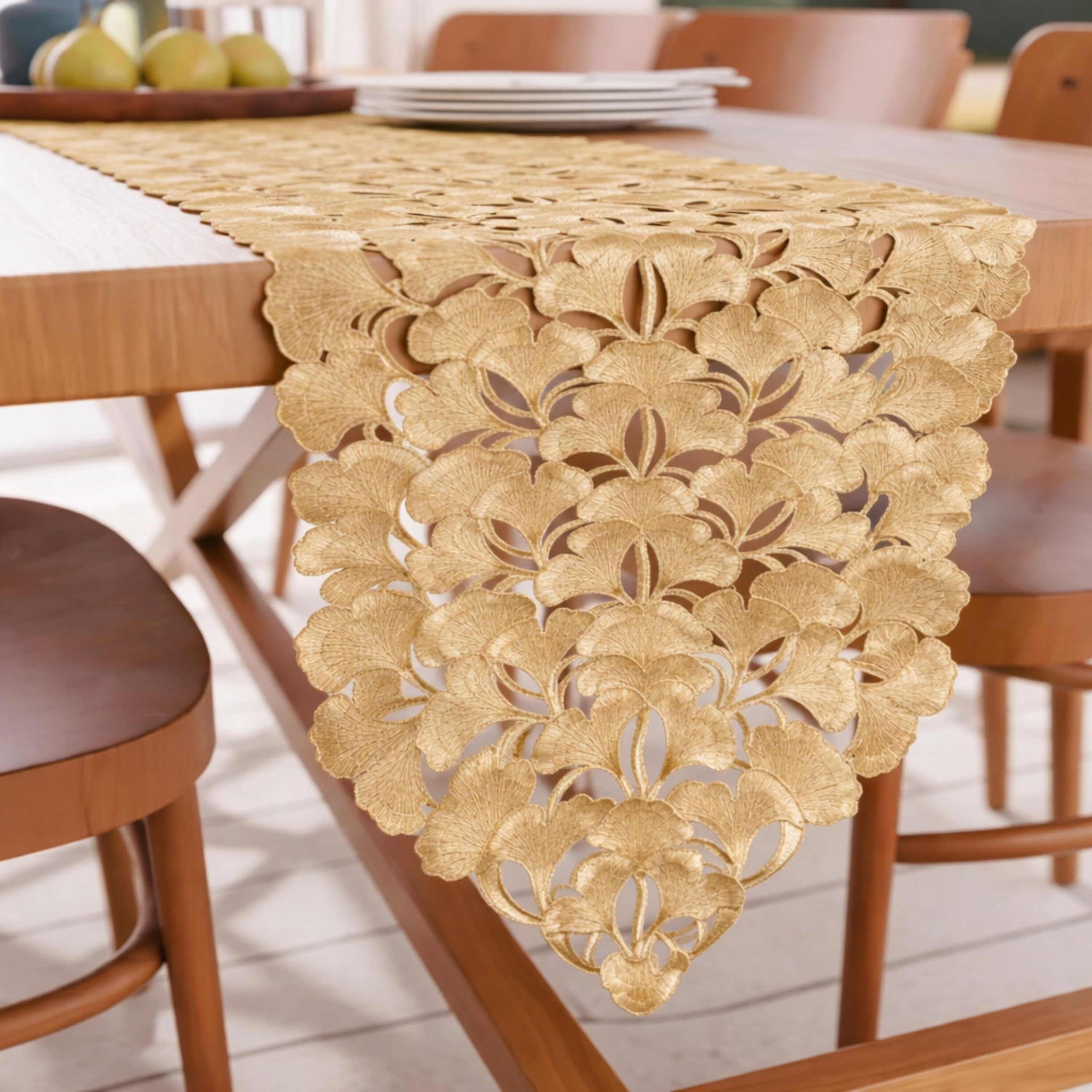 PVC Cutwork Table Runner for Dining Table, Waterproof & Heat-Resistant, Anti-Slip Wipe-Clean Floral Runner for Center & Console Table, Rose Gold, 13 x 60 Inch (4 Seater), 1 Piece-image-24