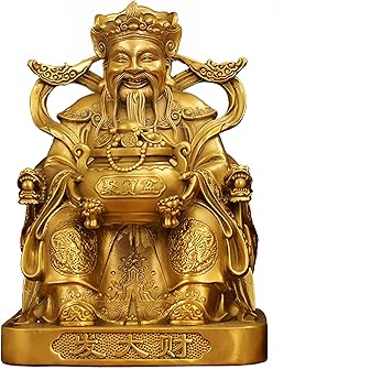 CAI Shen Statue, Solid Brass Caishen, God of Fortune, God of Wealth Craftsmanship, Feng Shui Decor for Home and Office Lucky Charm, Wealth Attraction Decor Brass
