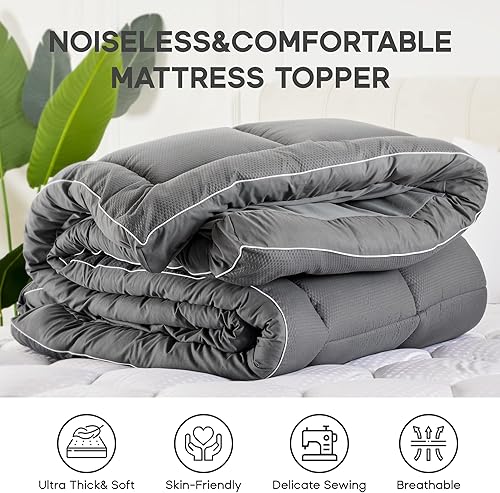 Miniatura 8 de Cubrecolchón con parte superior de almohada, ultra grueso, esponjoso, suave, acolchado, transpirable, sin ruido, calidad de hotel con relleno