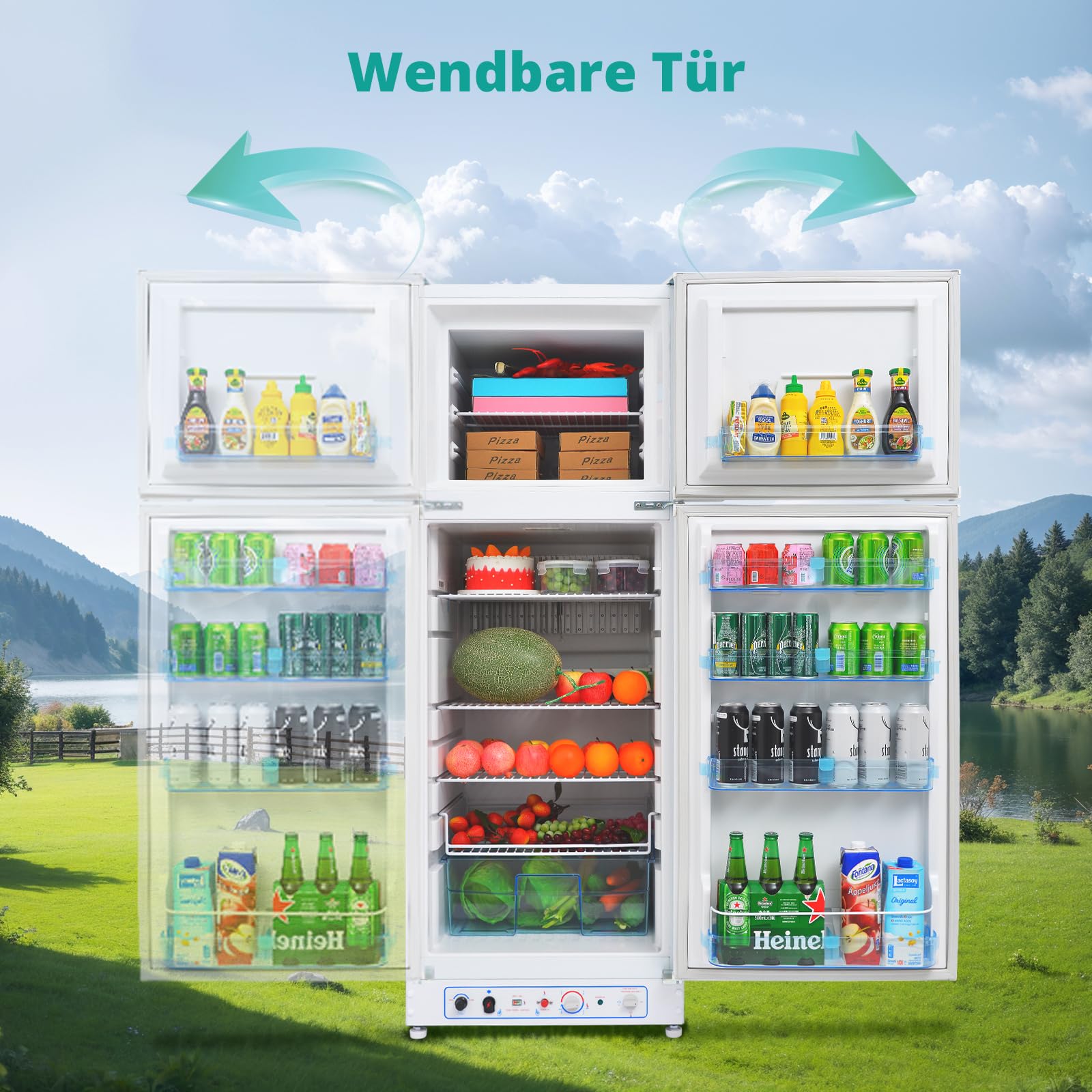 SMETA Gas Kühlschrank mit Gefrierfach 265L, Gas/230V, Kühl-Gefrierkombination für Ferienhaus Gîte Garage Wohnwagen Wohnmobil, Weiß
