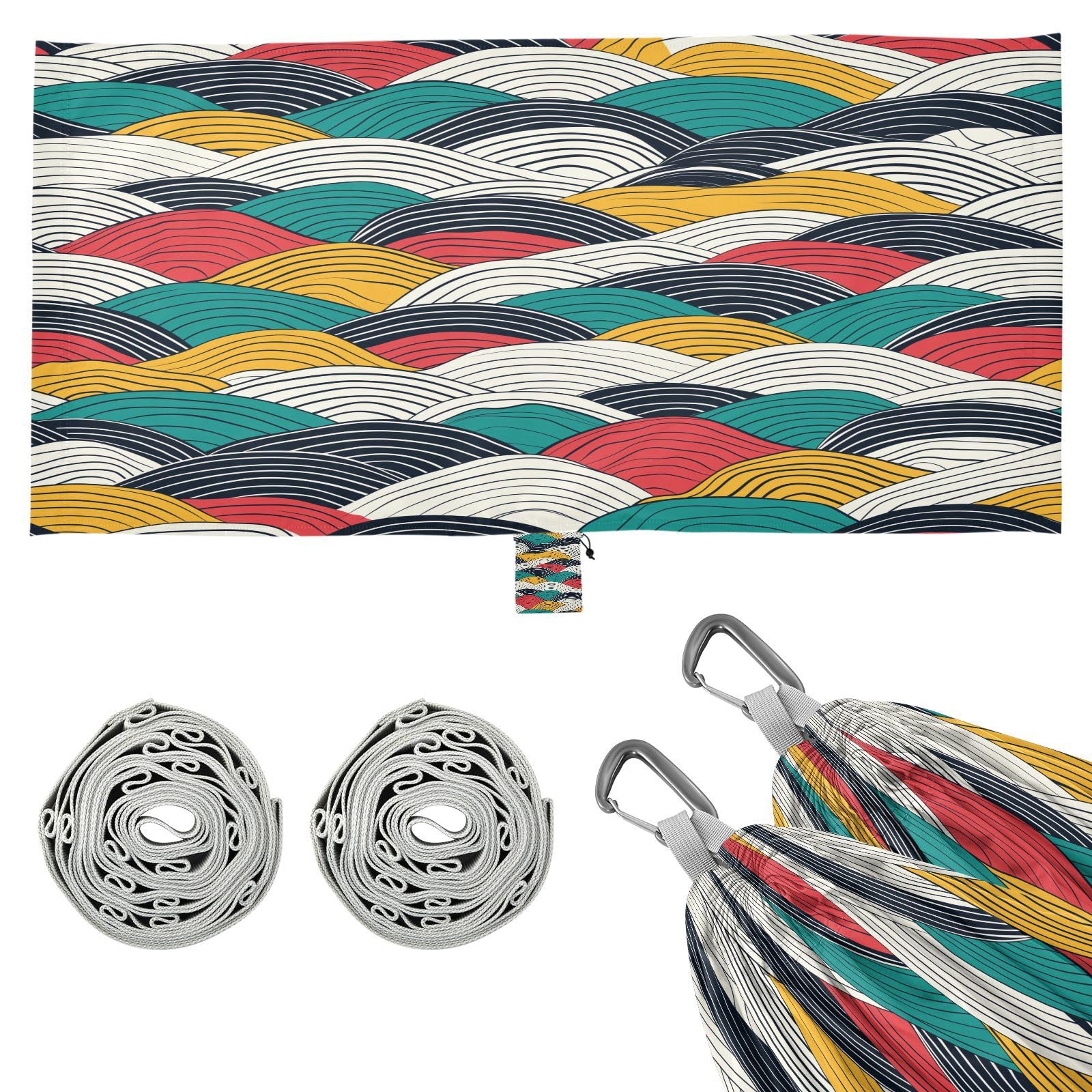 ATTX Abstract Waves Camping Hammock - Lightweight & Portable Hammocks, Heavy Duty 330lbs Capacity for Indoor, Hiking, Backpacking, Travel, Backyard, Beach#118