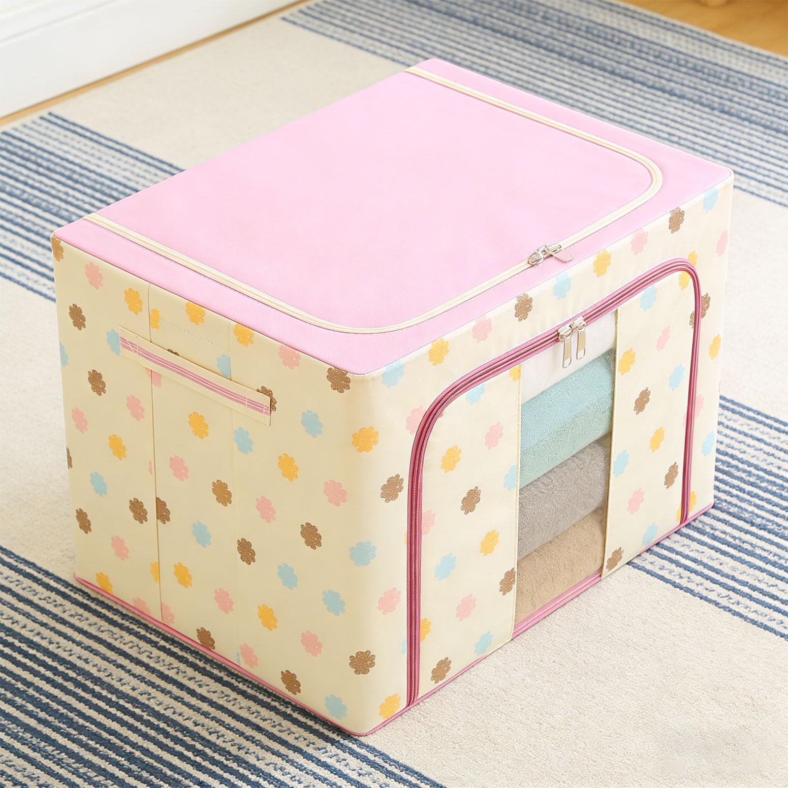 SIXRUN Contenitore Pieghevole per Vestiti, Armadio in Tessuto, Grande capacità, 50 X 40 X 33 Cm, con Finestra Trasparente, Apertura Frontale e Cerniera Superiore, per Armadio del Dormitorio della