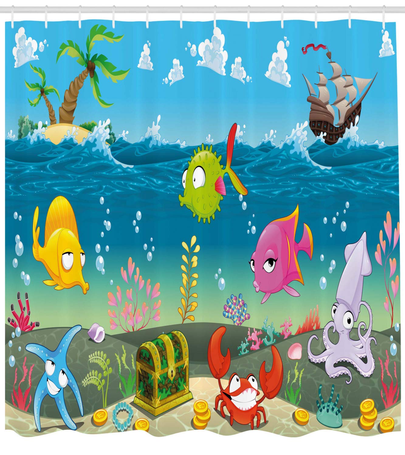 ABAKUHAUS Animaux Marins Rideau De Douche, Dolphin Aquatique
