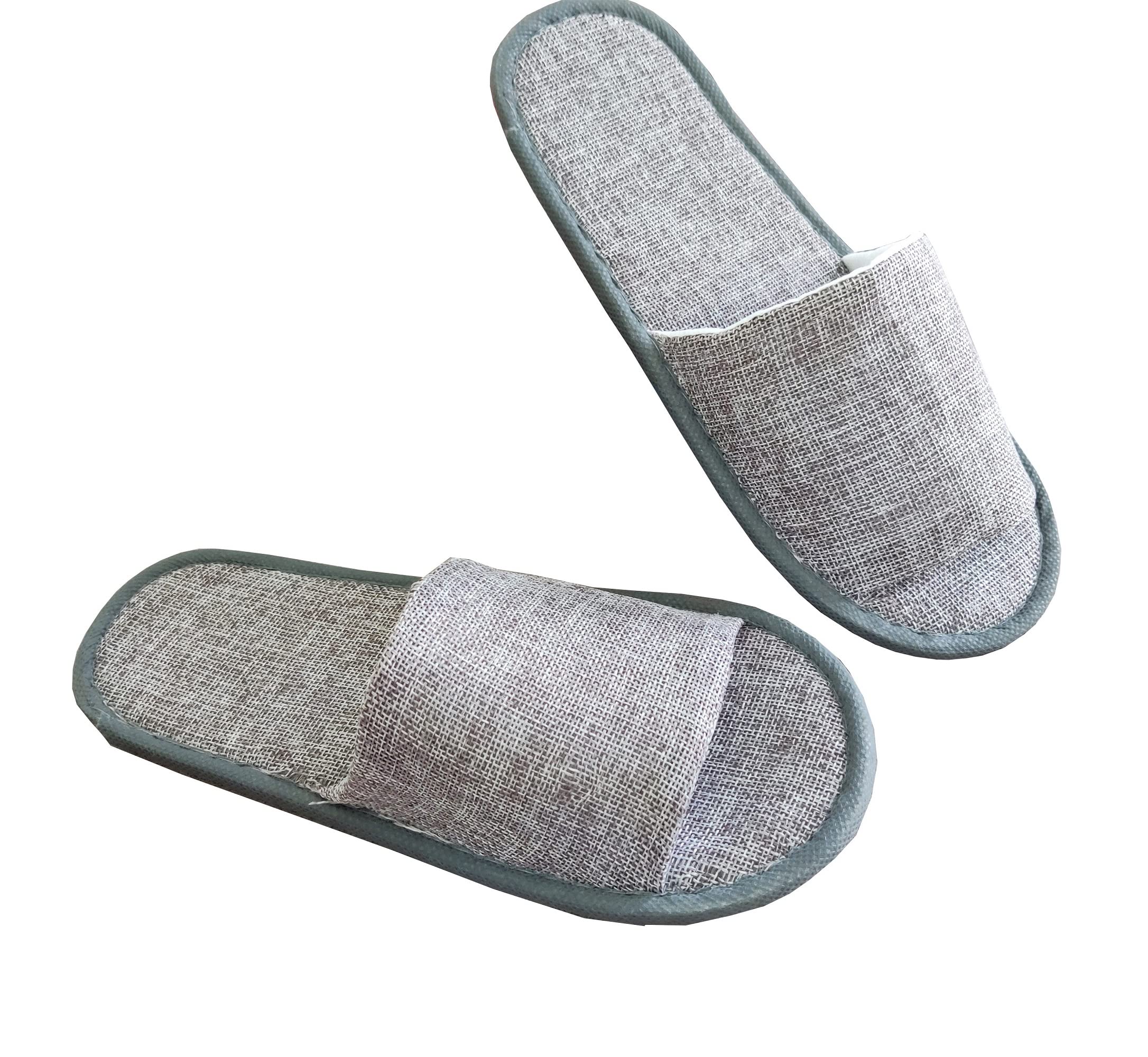 FinegetOpen Toe Disposable Slippers Indoor House for Guests Women Men Slippers Spa Home Hotel Travel Pedicure Slippers 2 Pairs…, Grey, Medium