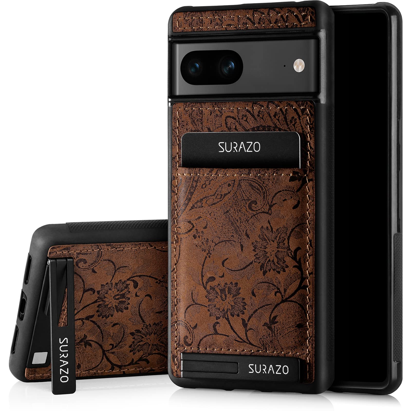 SURAZO Etui na telefon komórkowy z prawdziwej skóry premium do Google Pixel 7A – odporne na uderzenia skórzane etui na telefon komórkowy z przegródką na karty, funkcja stojaka, brelok do kluczy; etui