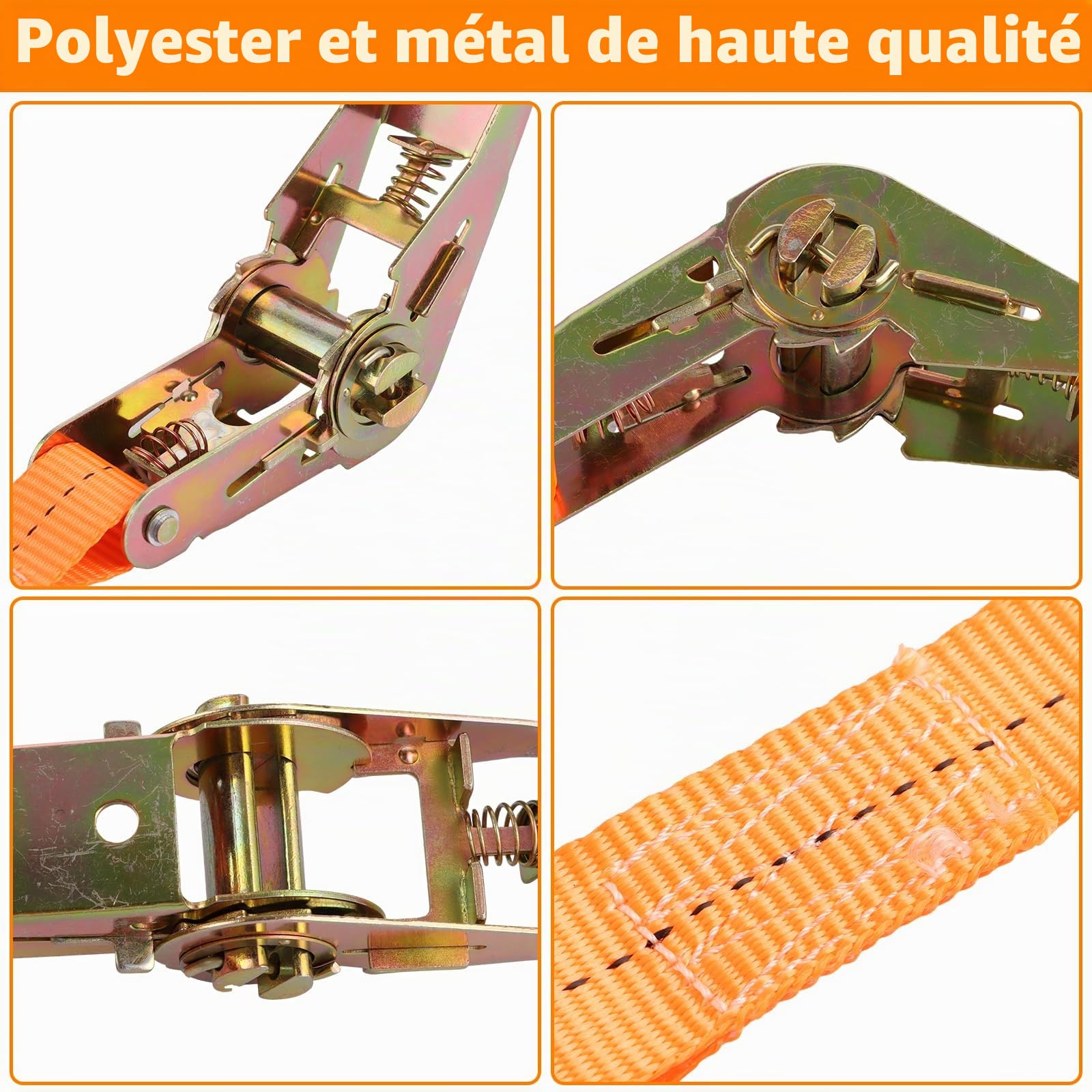 WOPPLXY Lot de 4 Sangle a Cliquet de 800kg, Sangles d'Arrimage 8 m Long 25 mm de Large, Sangle Moto pour Déménagement, Camping, Moto, Vélo