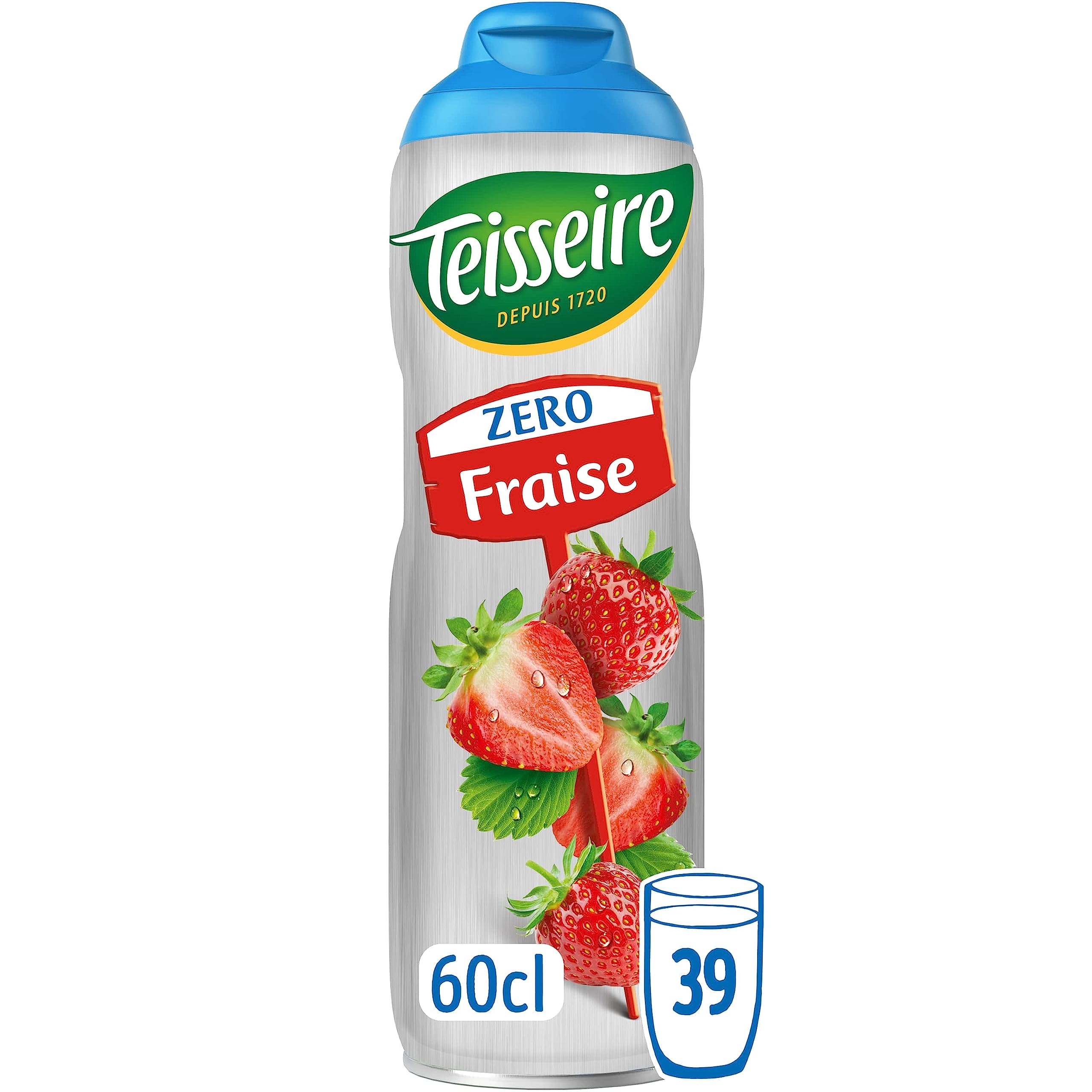 Teisseire Zéro Sucre, Sirop Fraise pour Boisson Rafraîchissante, Cocktails, Bidon 6x60cl